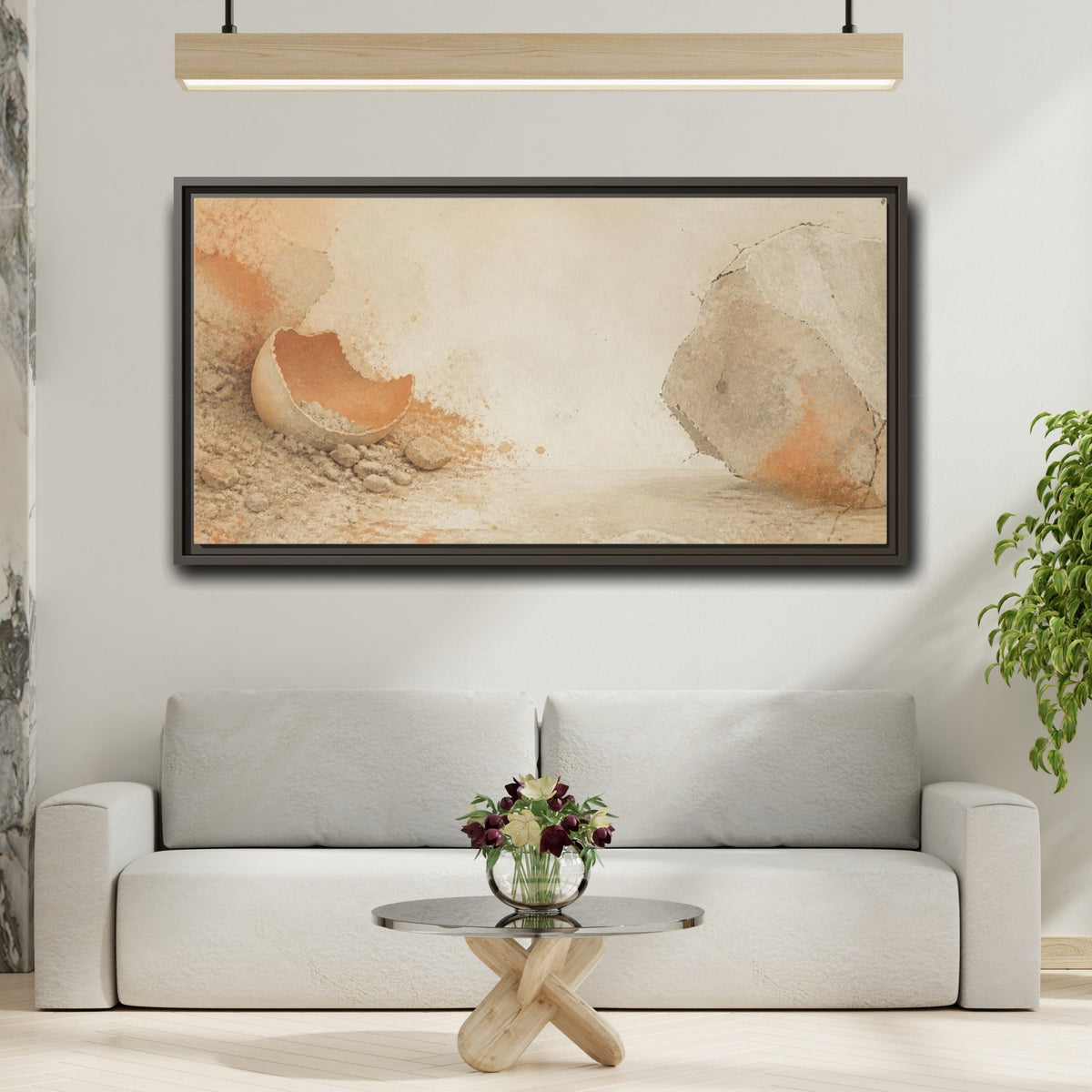 Mockup 2. Wabi Sabi Eggshell Still Life shown as framed canvas print