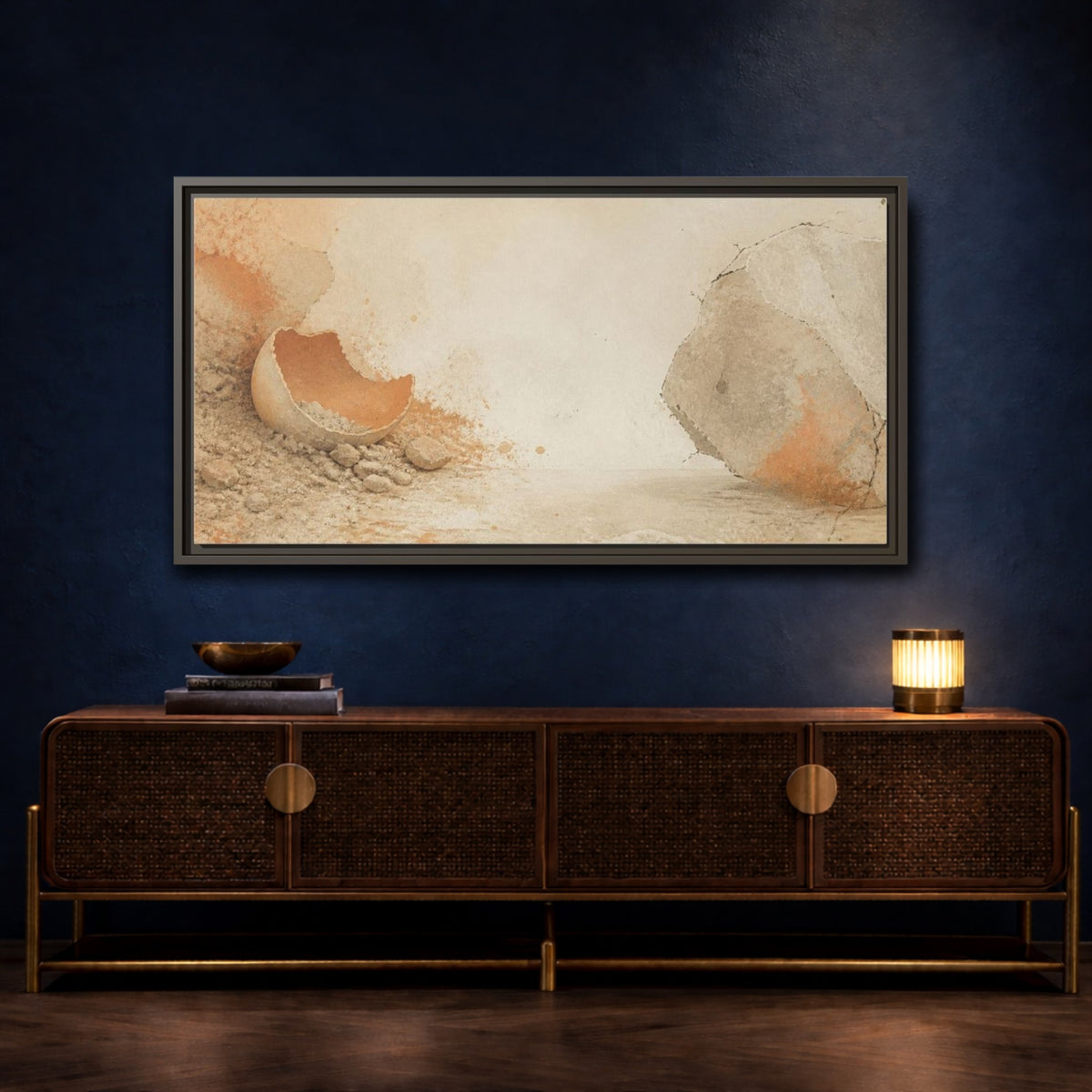 Mockup 4. Wabi Sabi Eggshell Still Life shown as framed canvas print