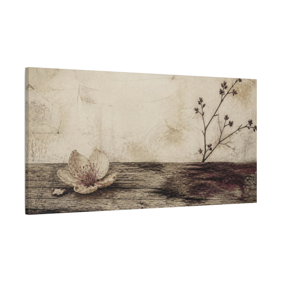 Main Mockup. Wabi Sabi Fallen Blossom shown as canvas print