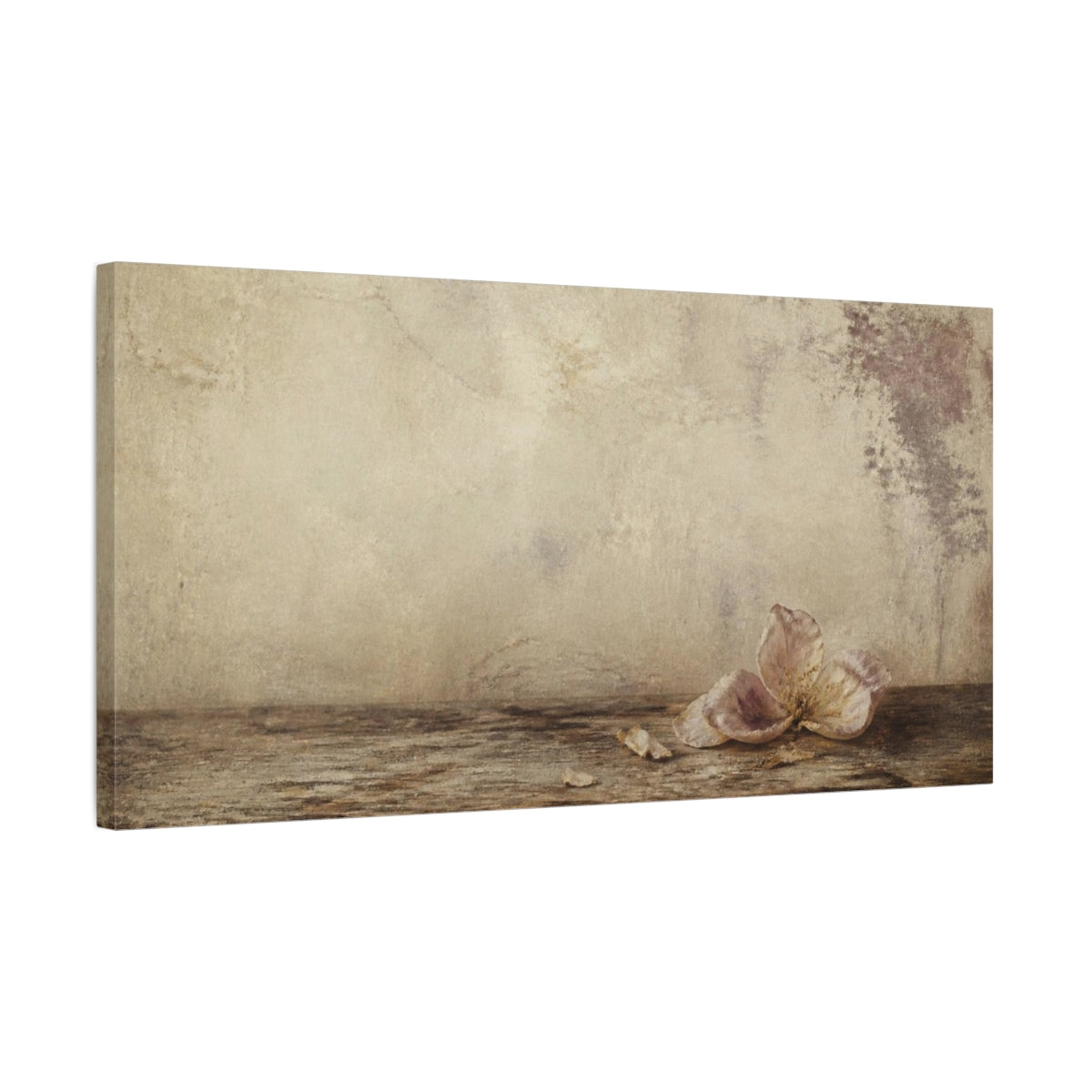 Side Mockup 1. Wabi Sabi Fallen Blossom shown as canvas print