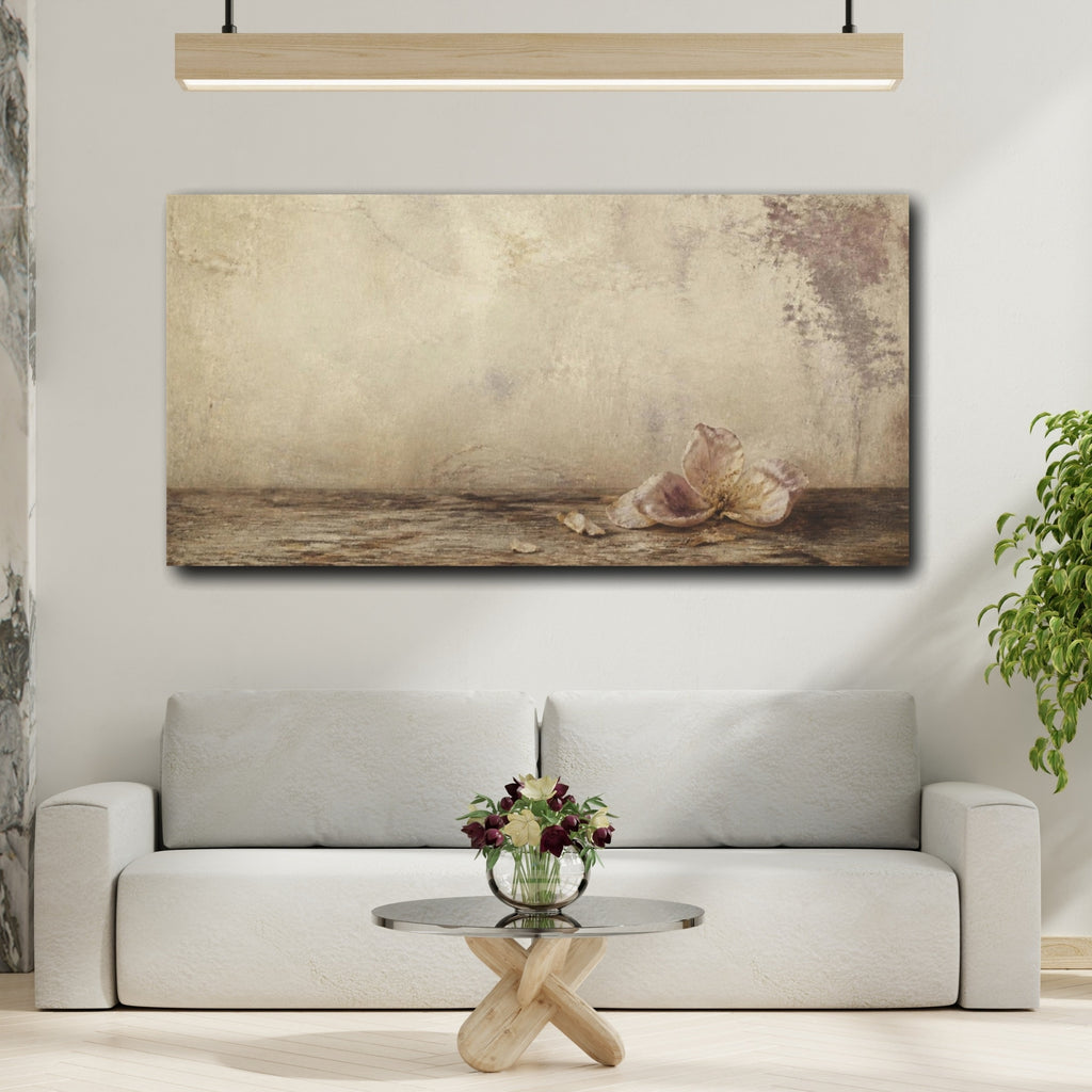 Mockup 2. Wabi Sabi Fallen Blossom shown as canvas print