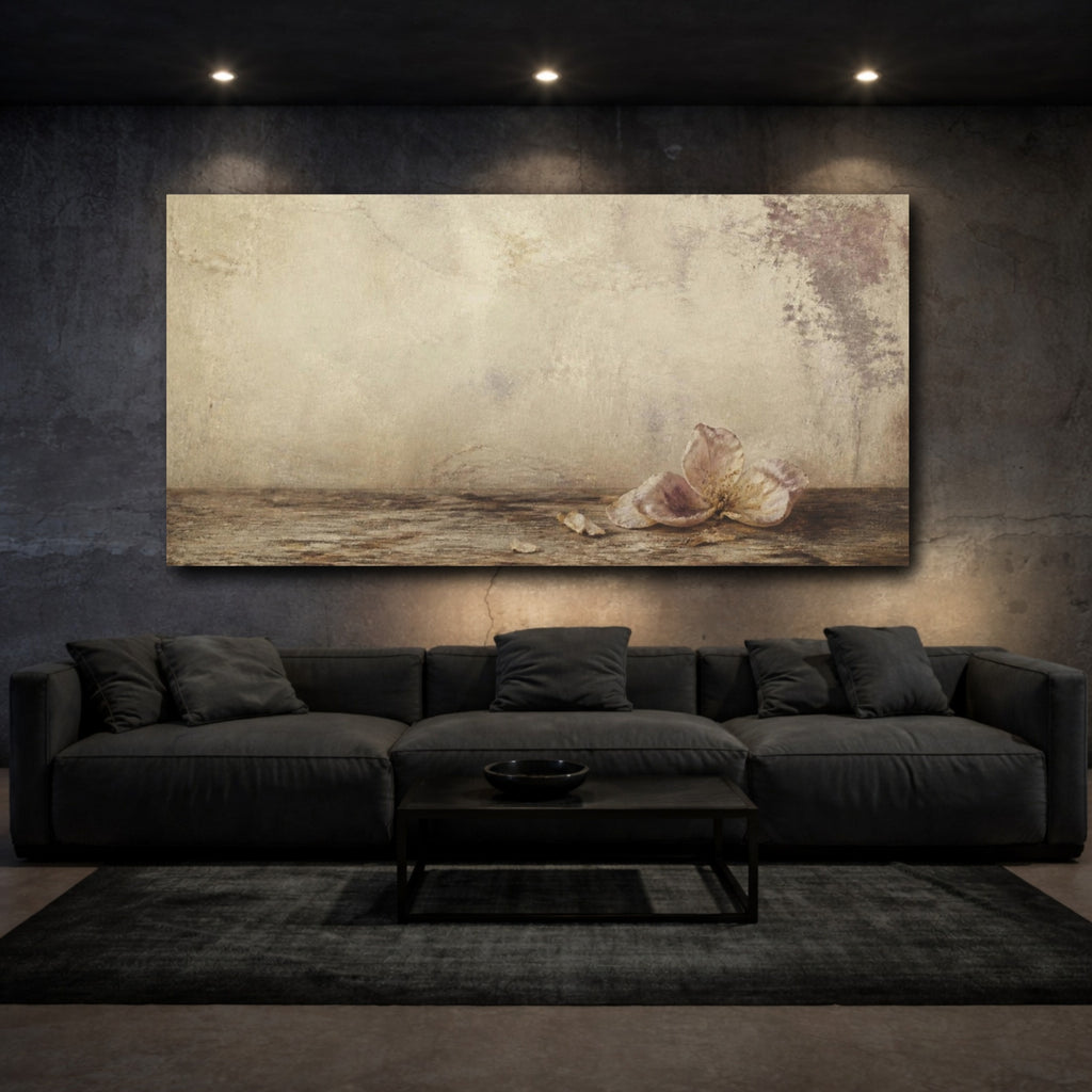 Mockup 3. Wabi Sabi Fallen Blossom shown as canvas print