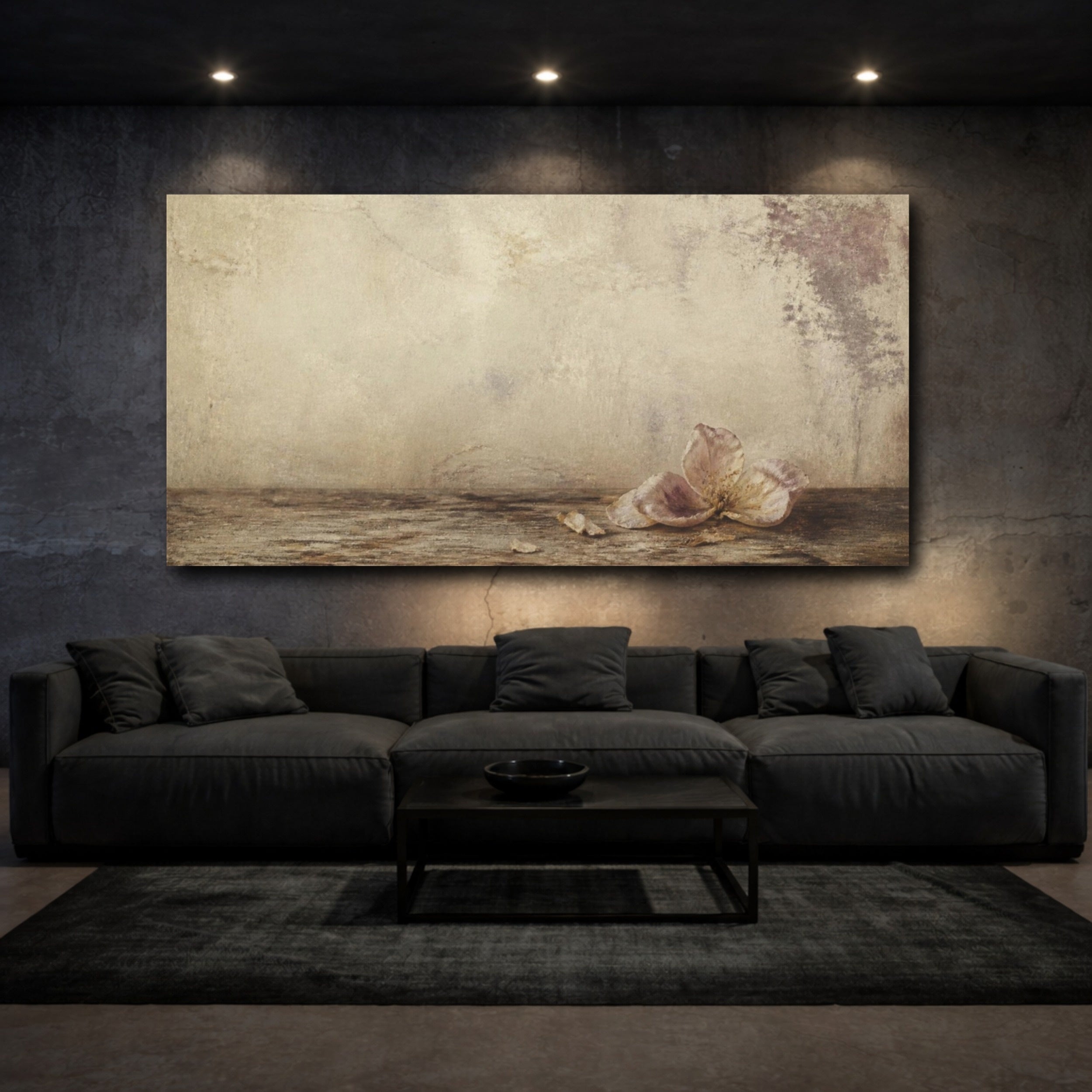 Mockup 3. Wabi Sabi Fallen Blossom shown as canvas print