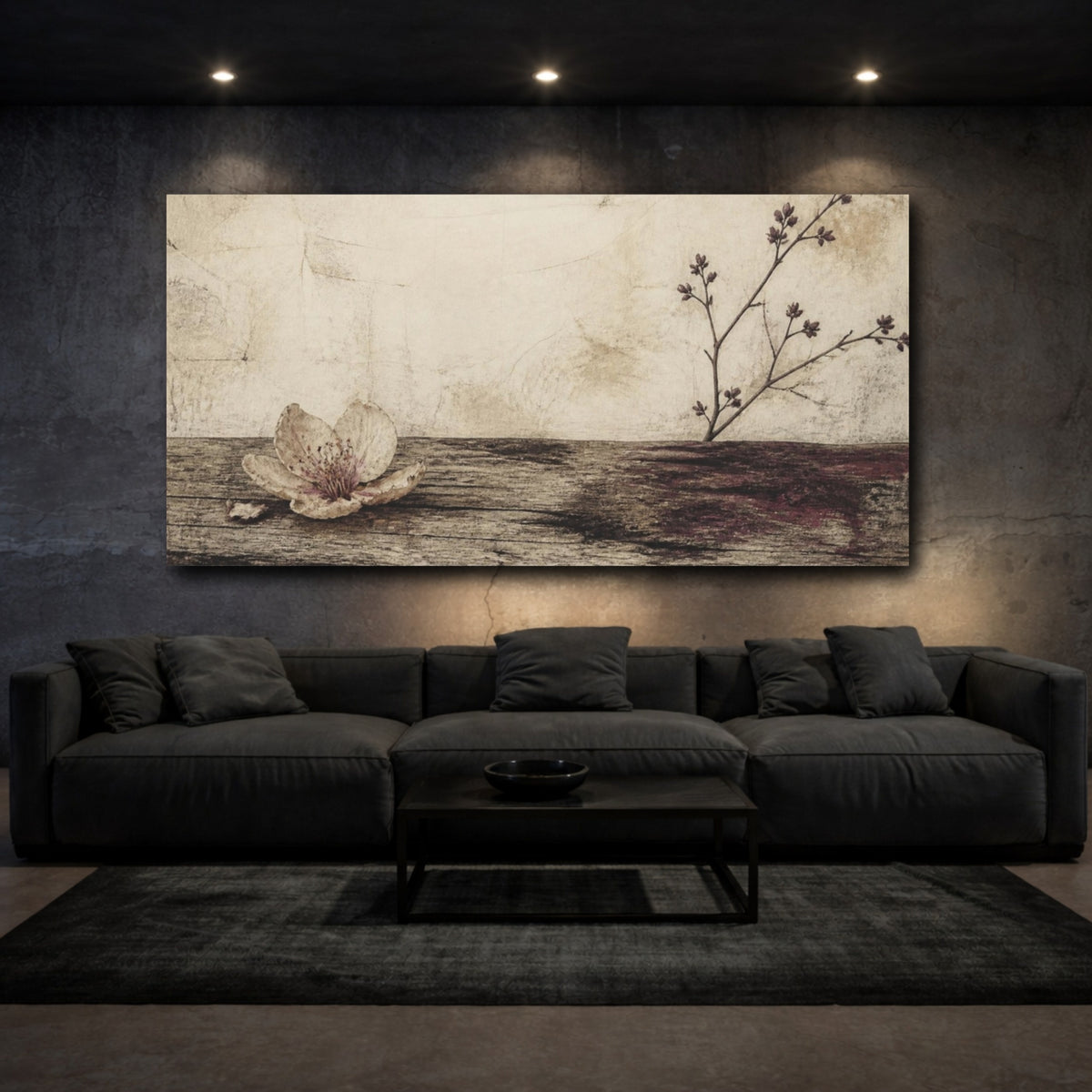 Mockup 3. Wabi Sabi Fallen Blossom shown as canvas print