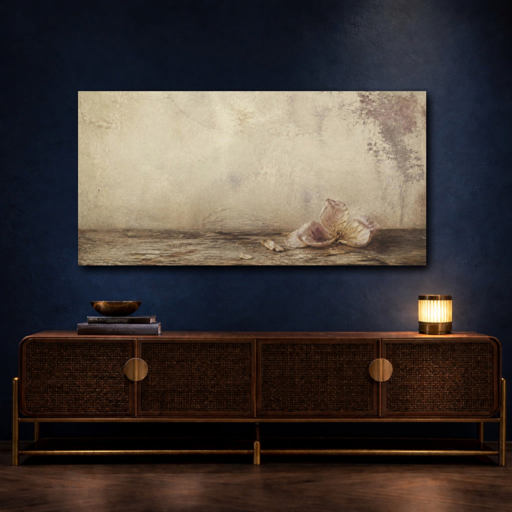 Mockup 4. Wabi Sabi Fallen Blossom shown as canvas print