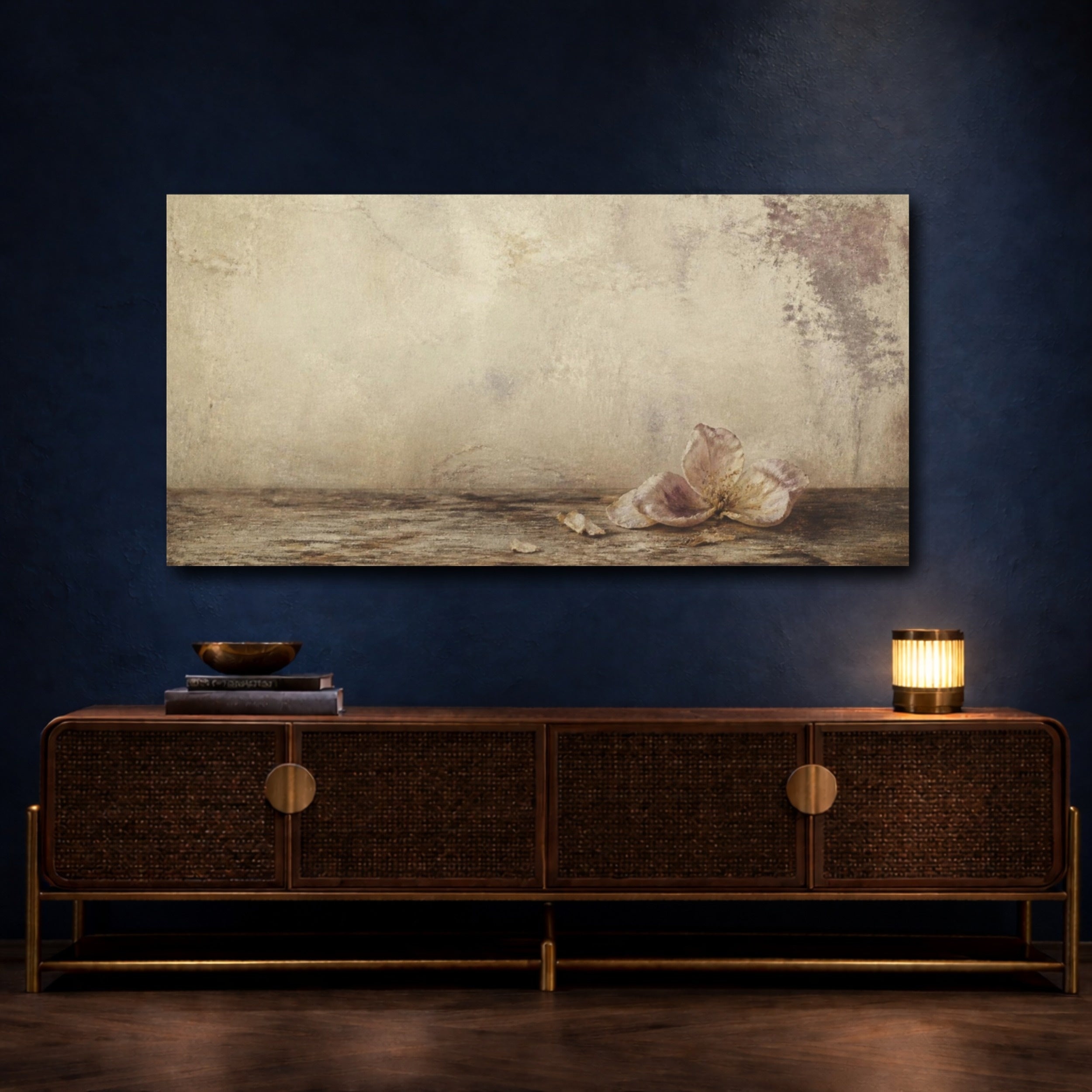 Mockup 4. Wabi Sabi Fallen Blossom shown as canvas print