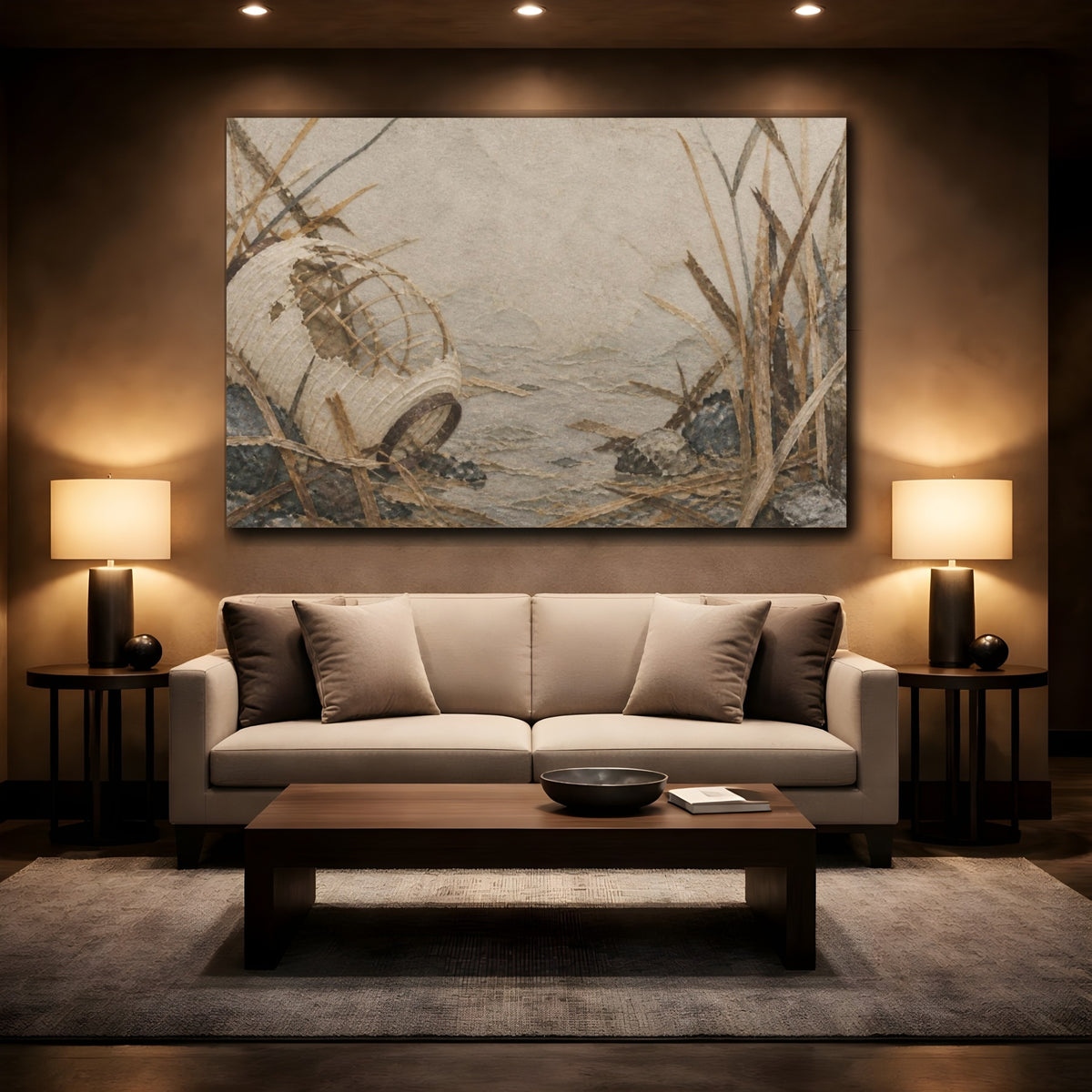 Mockup 2. Wabi Sabi Fallen Lantern shown as canvas print