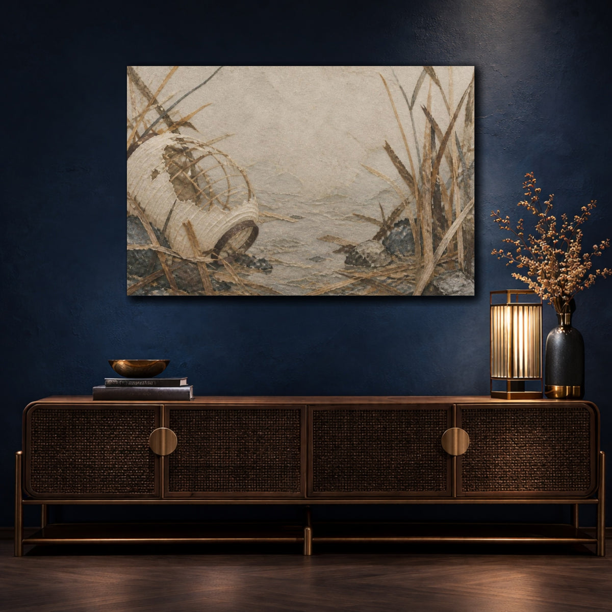 Mockup 4. Wabi Sabi Fallen Lantern shown as canvas print