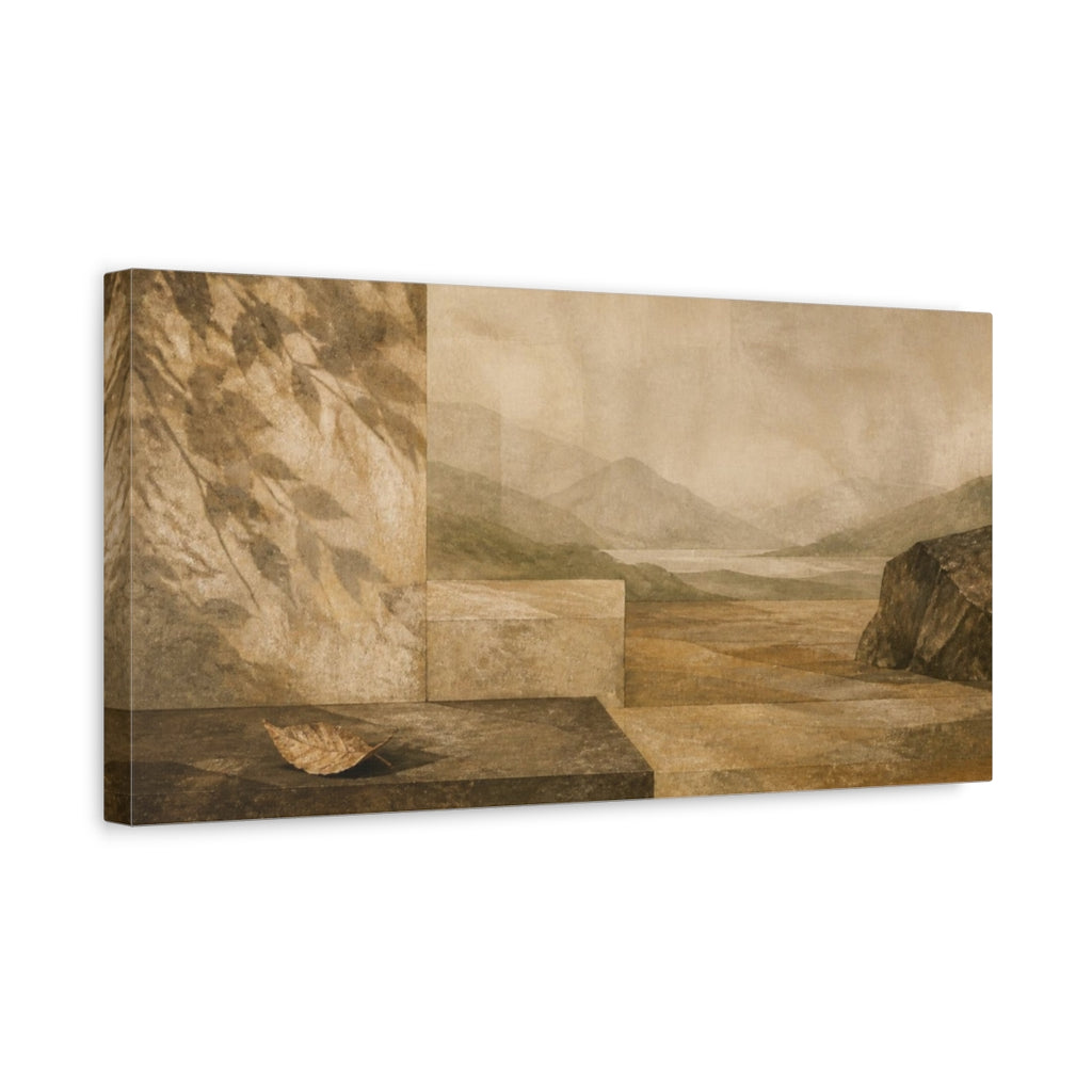 Side Mockup 3. Wabi Sabi Fallen Leaf shown as canvas print