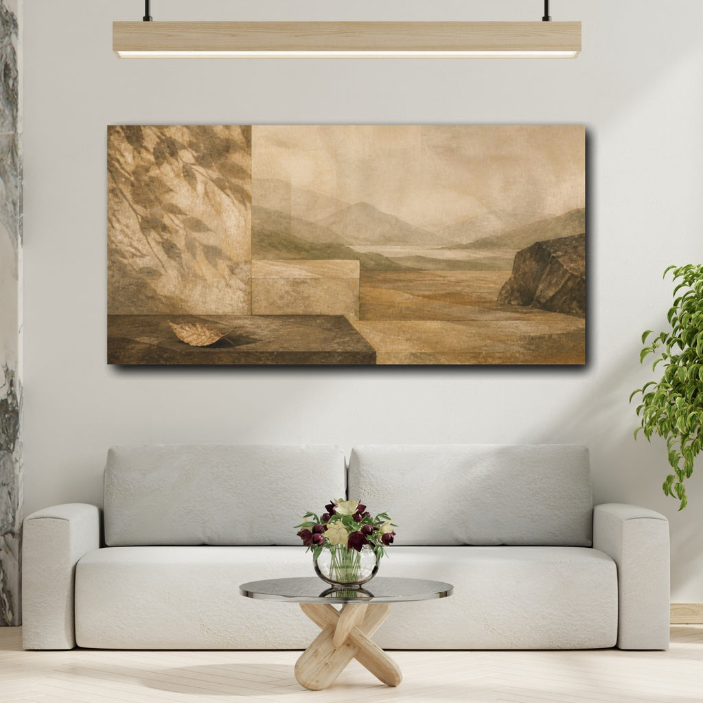 Mockup 2. Wabi Sabi Fallen Leaf shown as canvas print