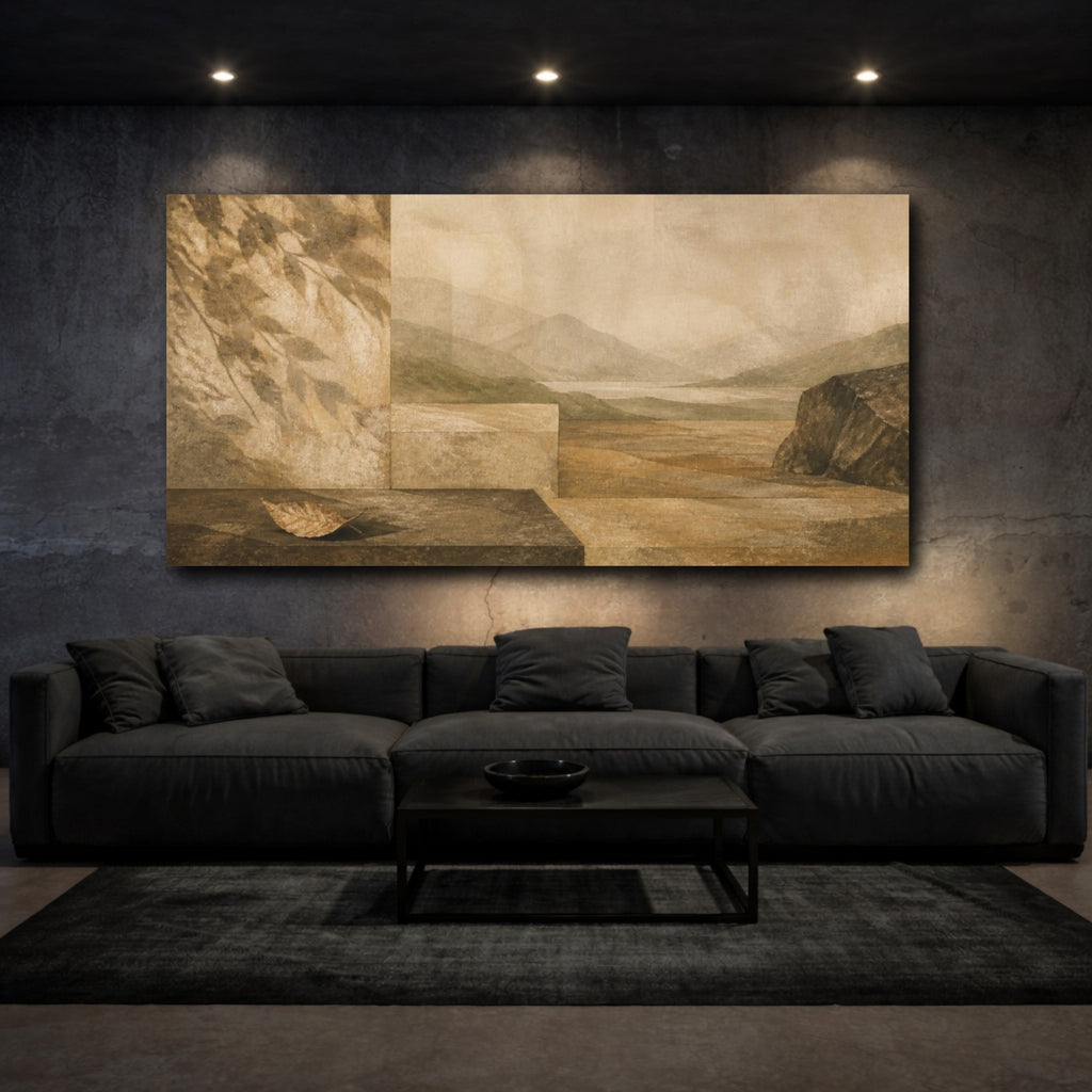 Mockup 3. Wabi Sabi Fallen Leaf shown as canvas print