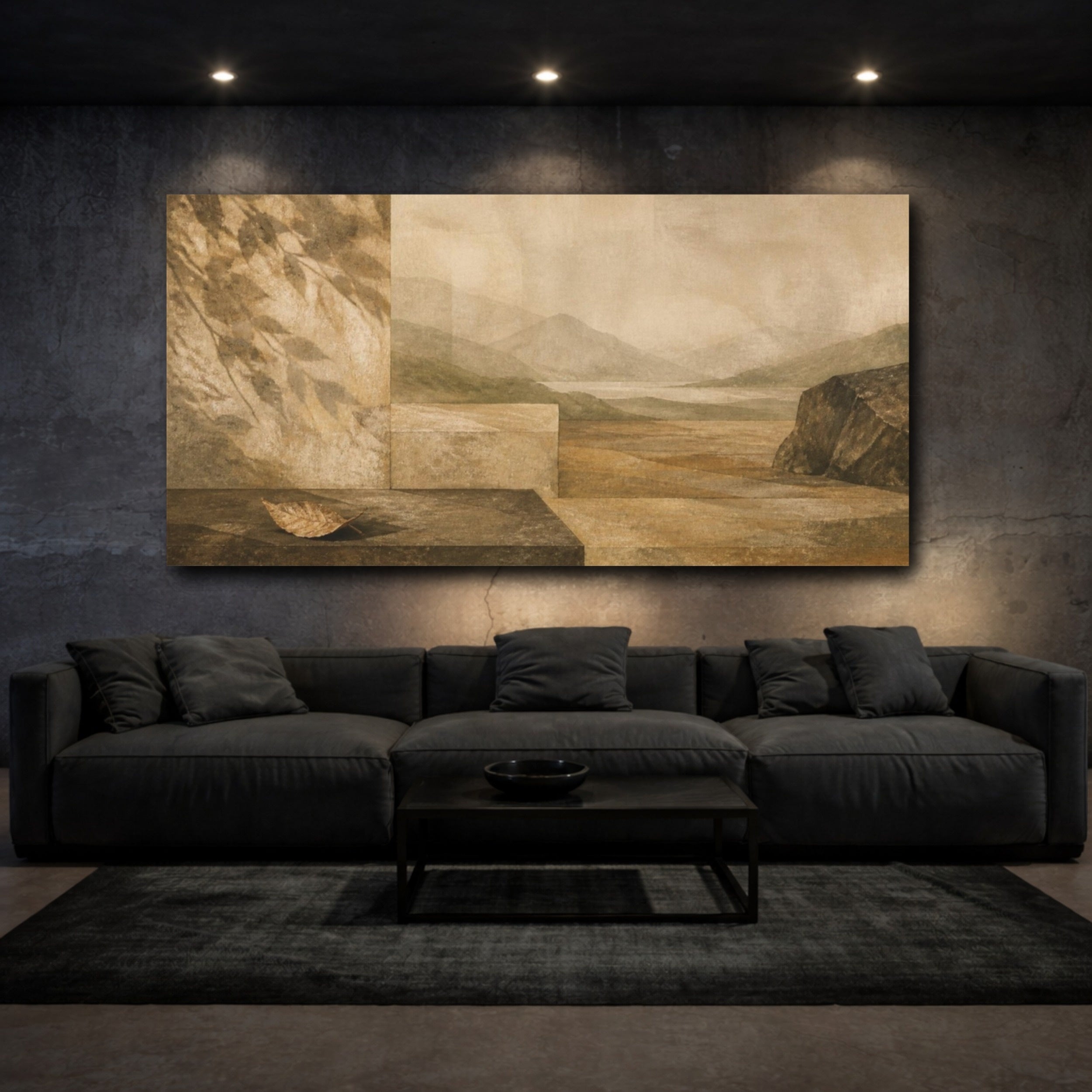 Mockup 3. Wabi Sabi Fallen Leaf shown as canvas print
