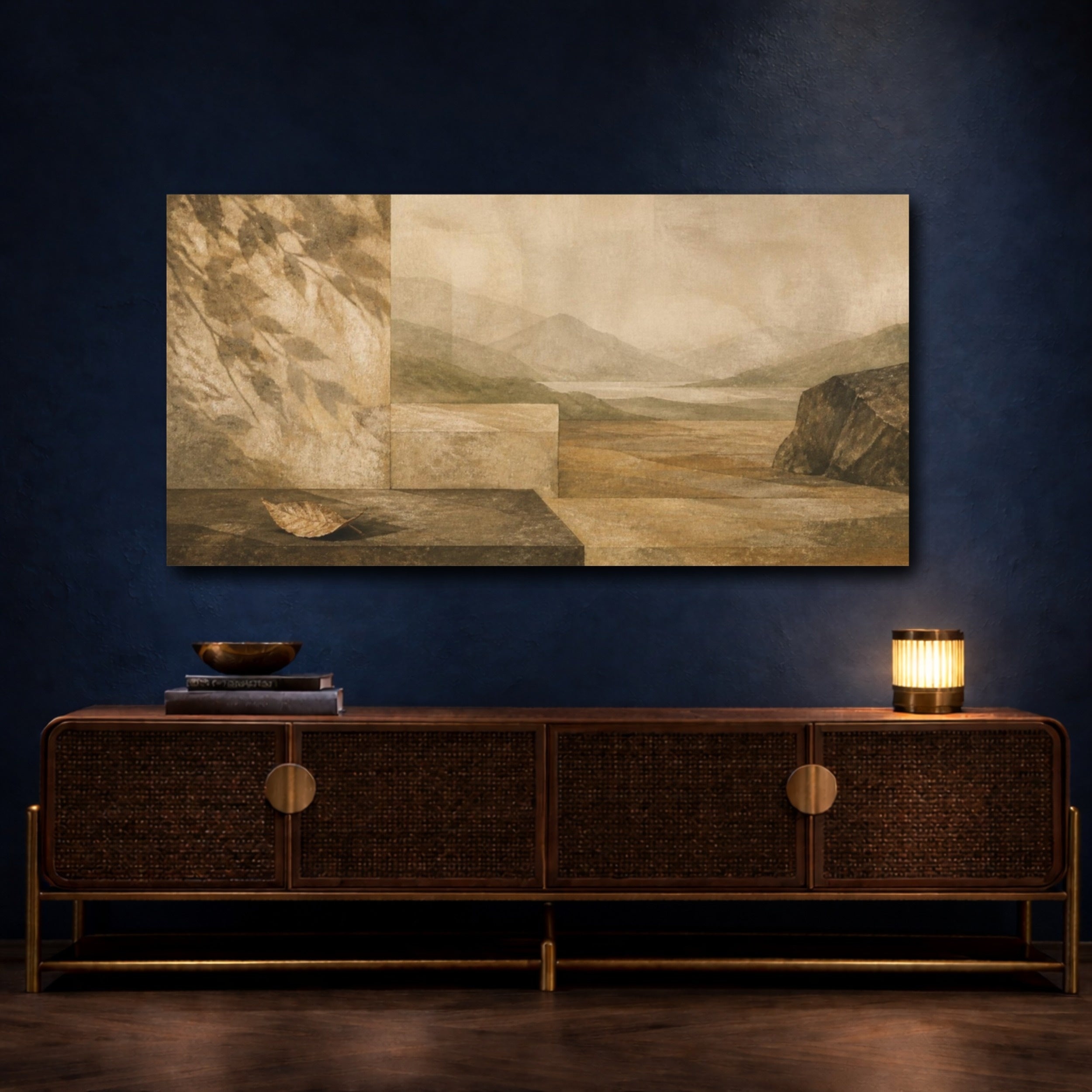 Mockup 4. Wabi Sabi Fallen Leaf shown as canvas print
