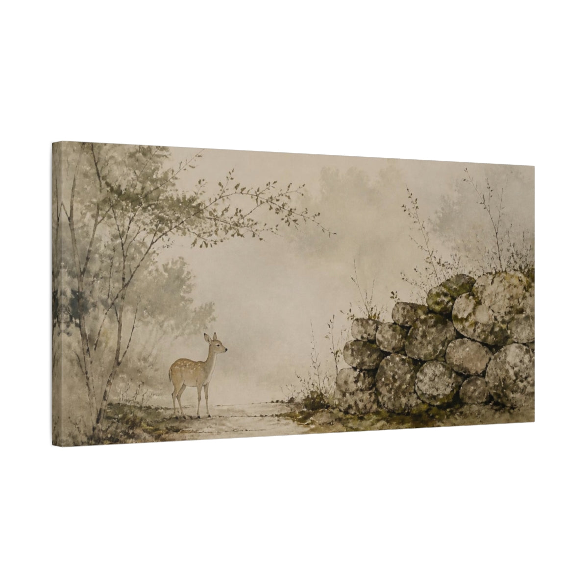 Side Mockup 1. Wabi Sabi Fawn By Wall shown as canvas print