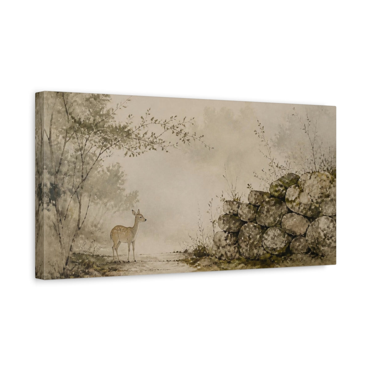Side Mockup 3. Wabi Sabi Fawn By Wall shown as canvas print