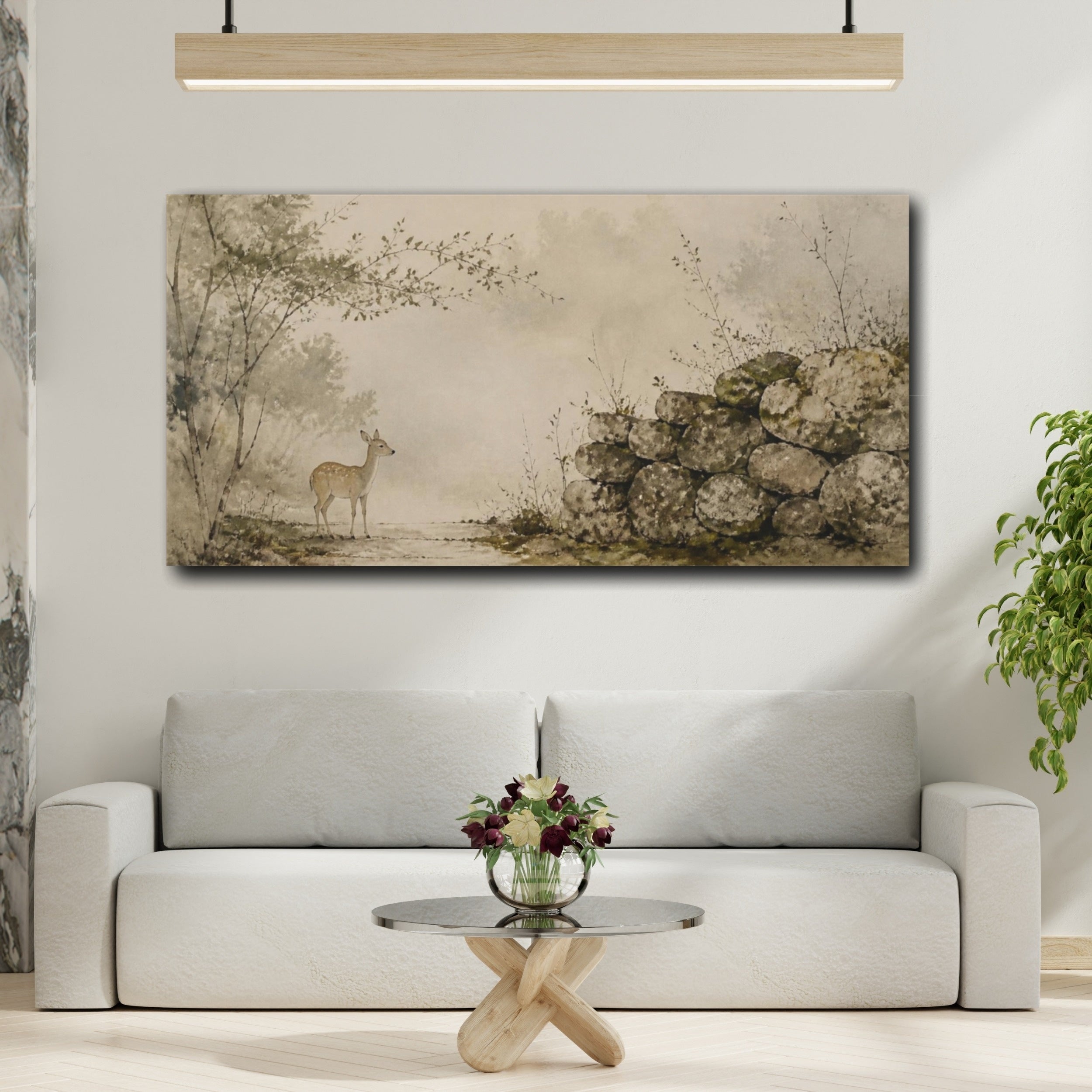 Mockup 2. Wabi Sabi Fawn By Wall shown as canvas print