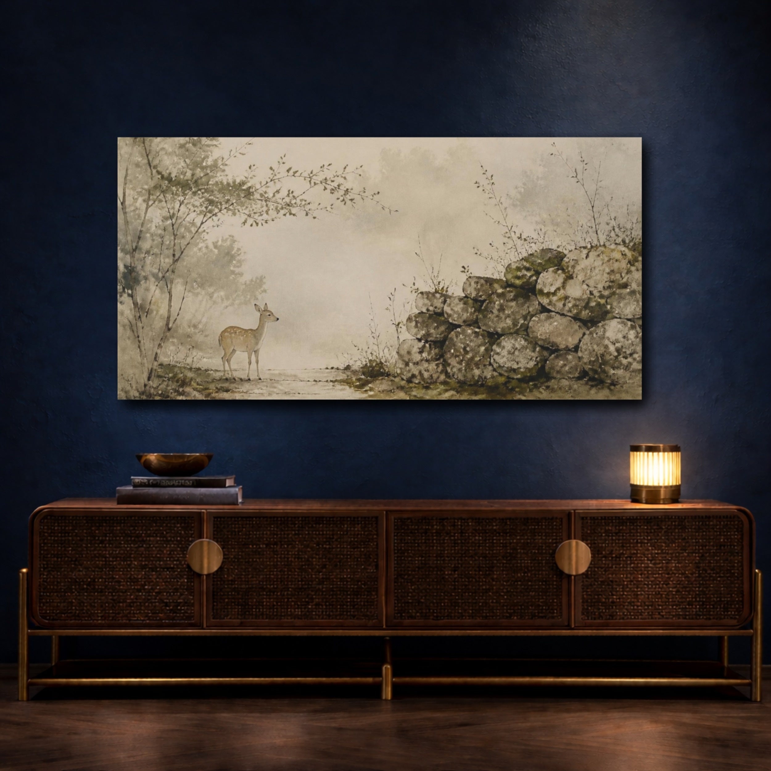Mockup 4. Wabi Sabi Fawn By Wall shown as canvas print