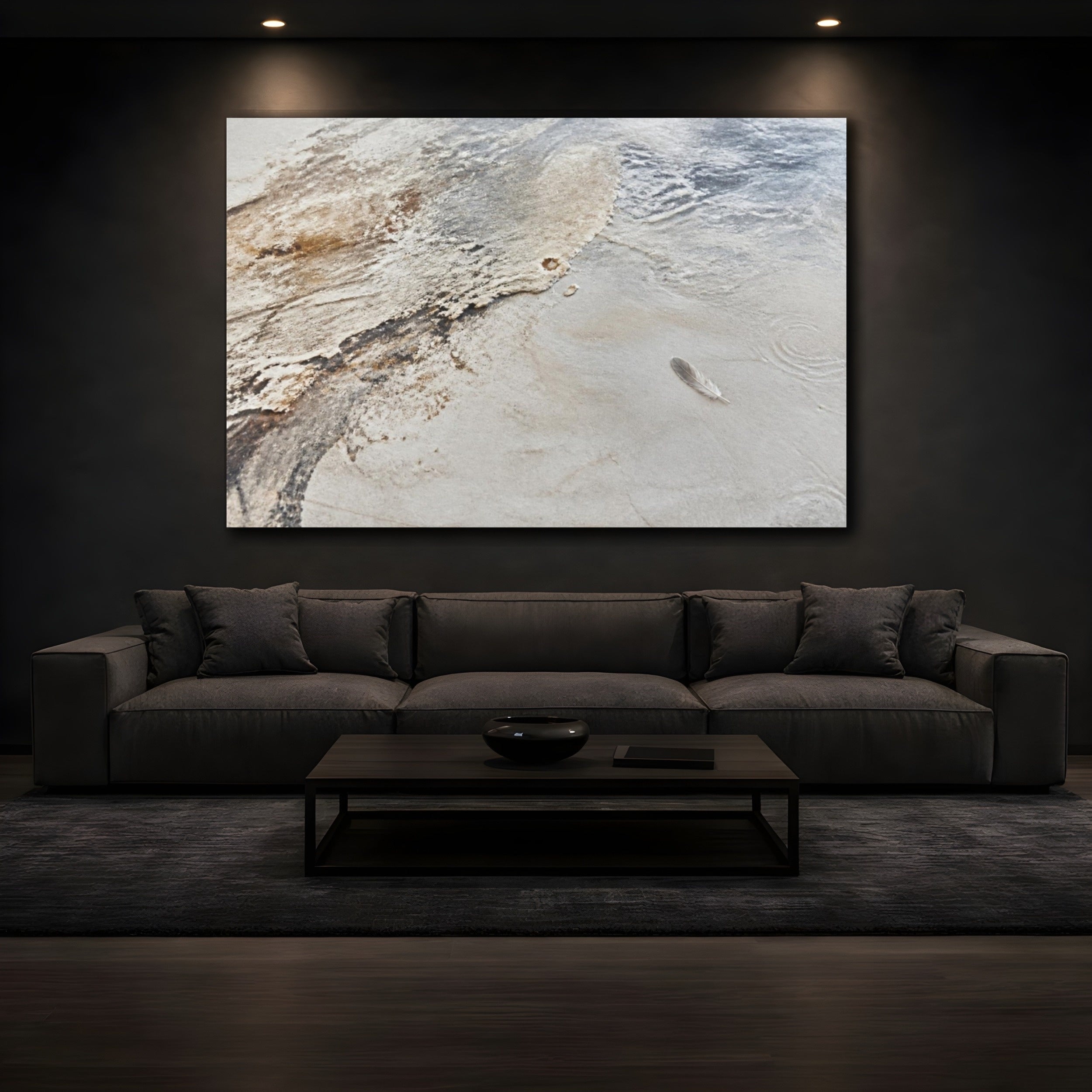 Mockup 3. Wabi Sabi Feather shown as canvas print