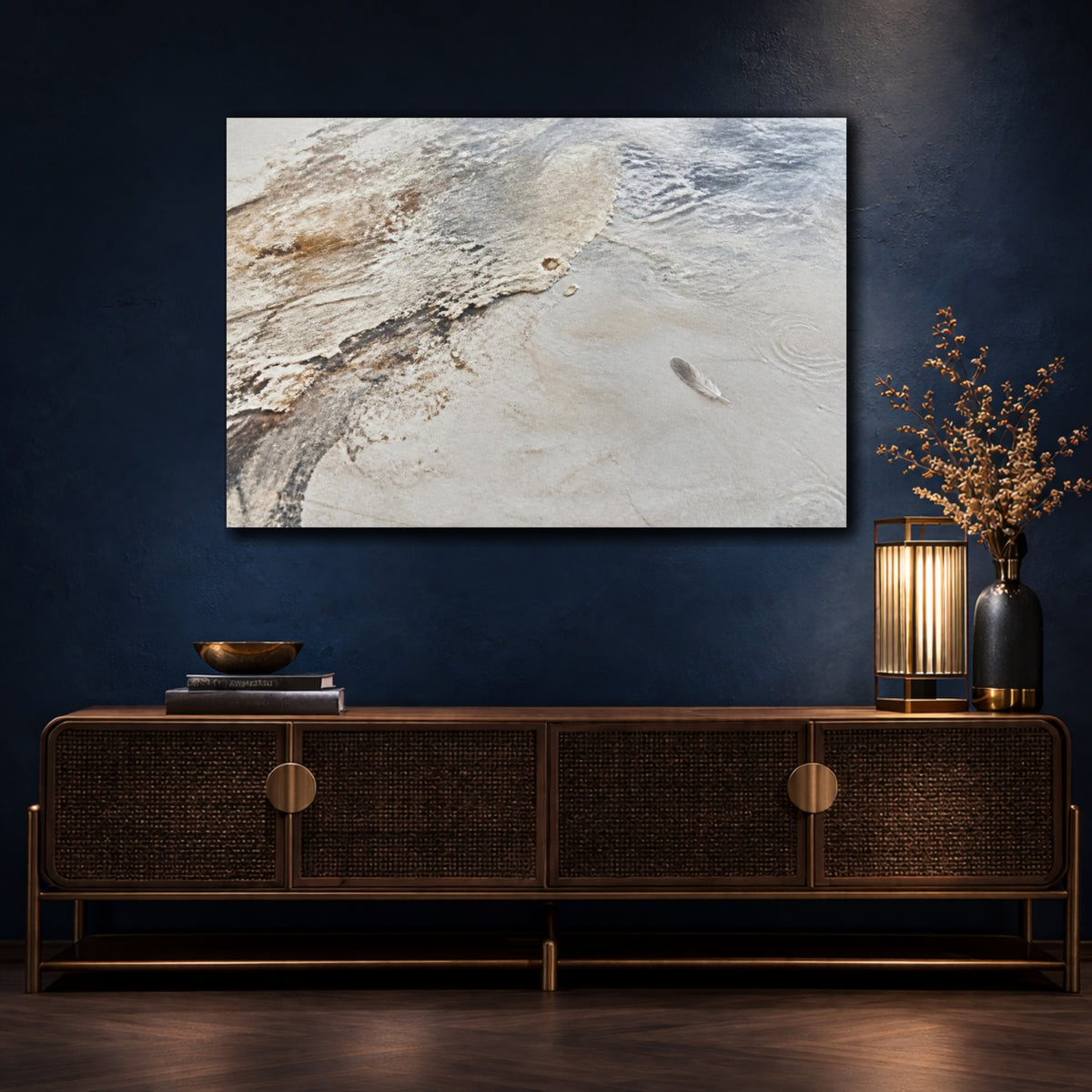 Mockup 4. Wabi Sabi Feather shown as canvas print