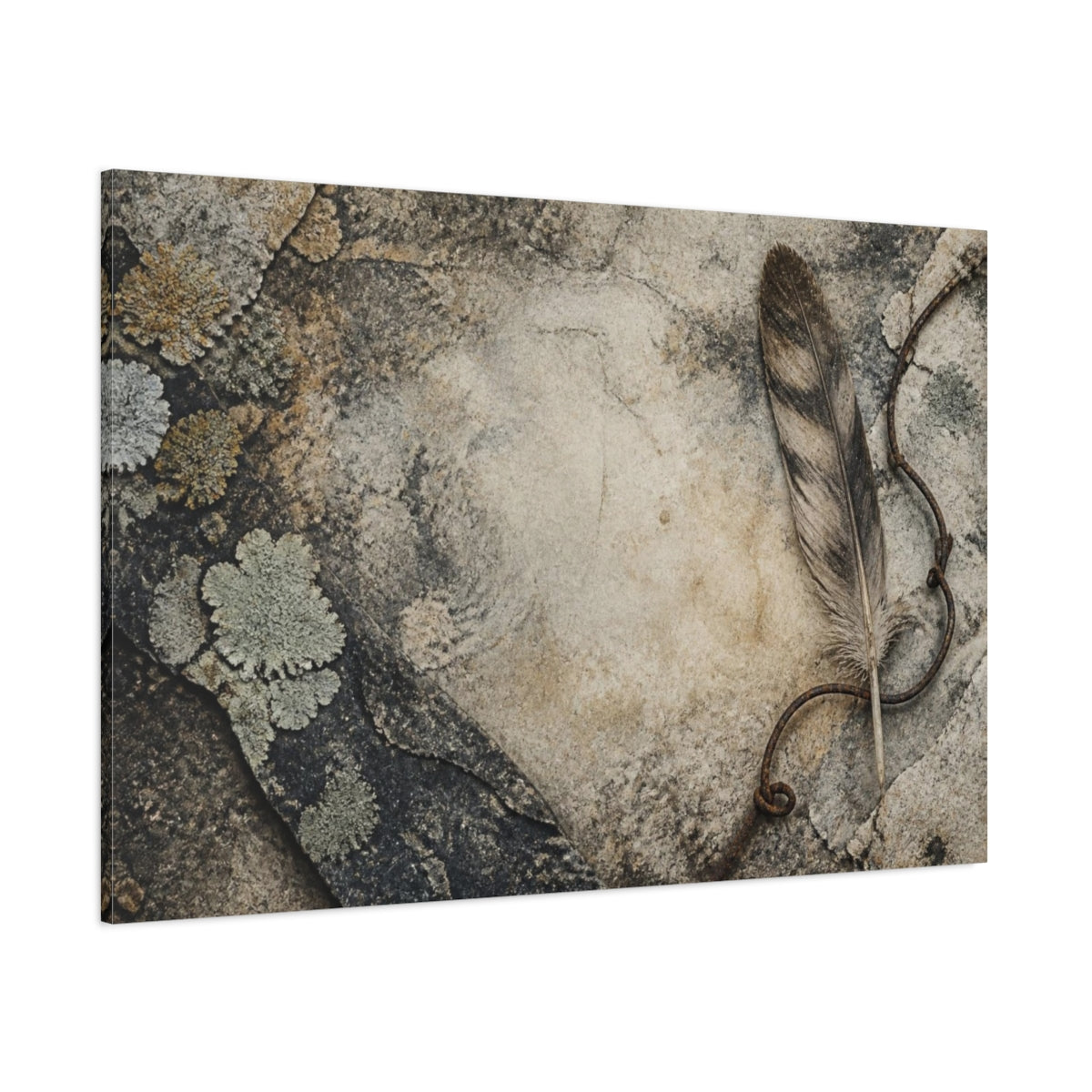 Side Mockup 1. Wabi Sabi Feather Study shown as canvas print