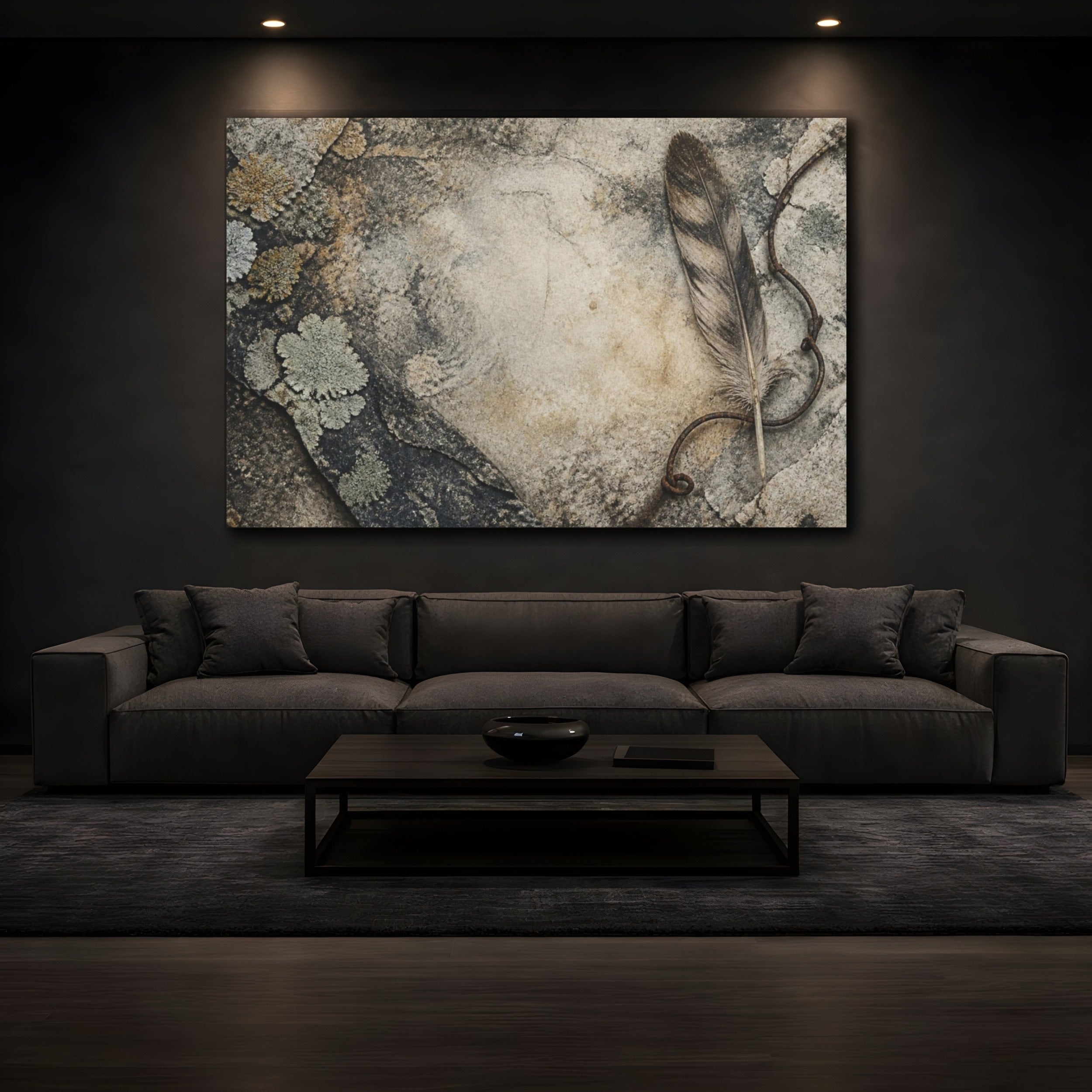 Mockup 3. Wabi Sabi Feather Study shown as canvas print