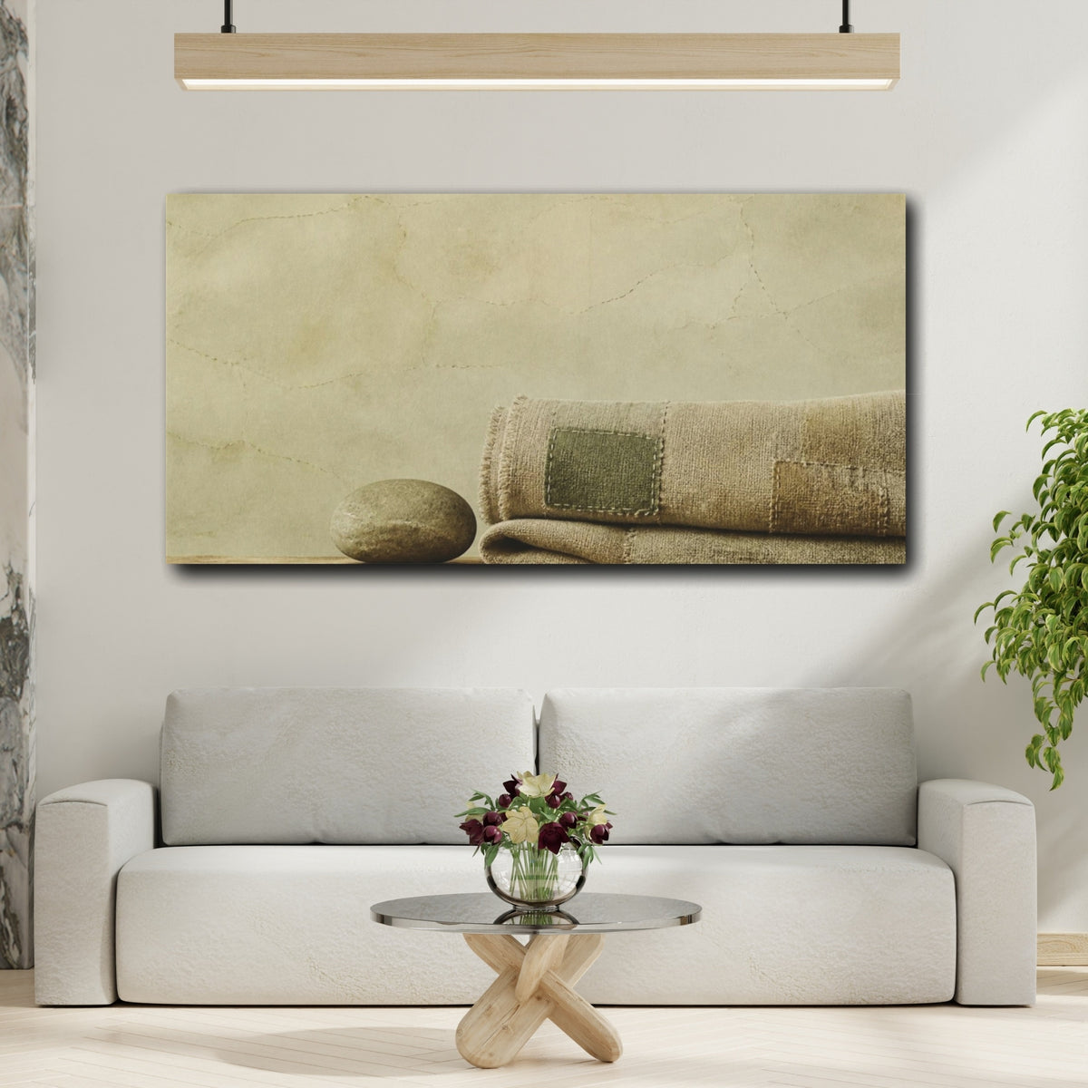 Mockup 2. Wabi Sabi Folded Linen & Stone shown as canvas print