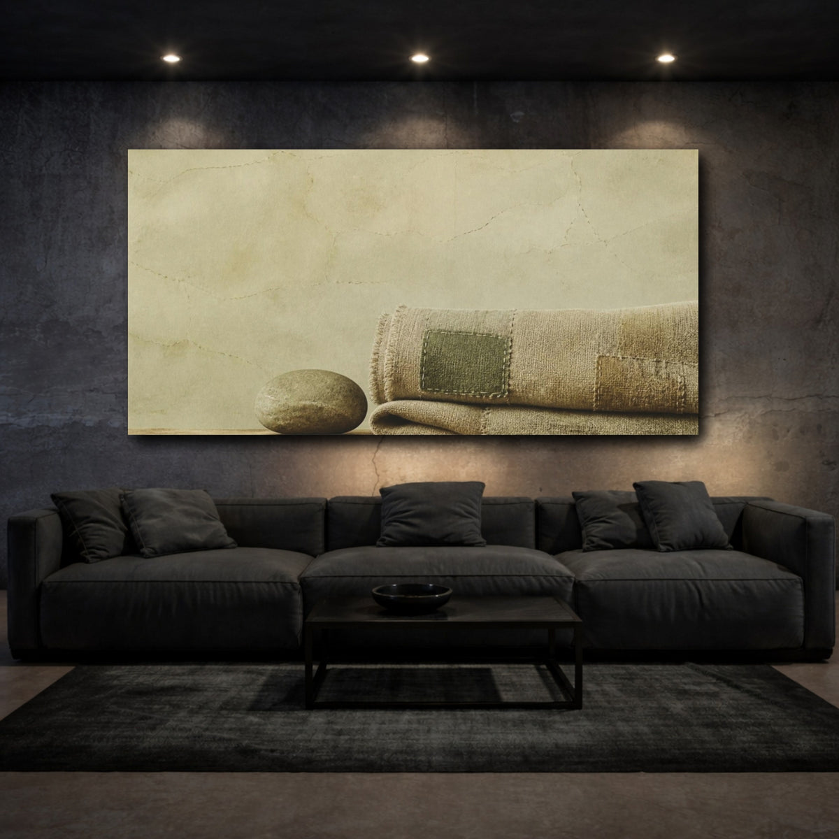 Mockup 3. Wabi Sabi Folded Linen & Stone shown as canvas print