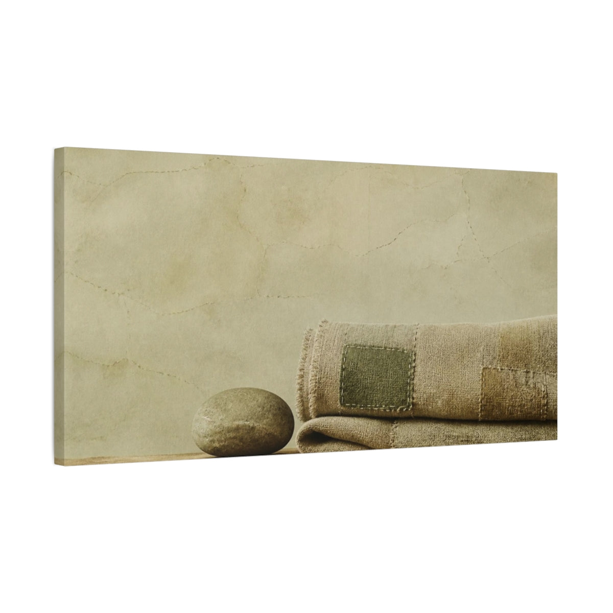 Side Mockup 1. Wabi Sabi Folded Linen & Stone shown as canvas print