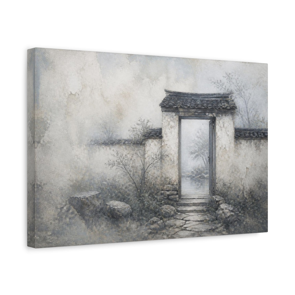 Side Mockup 4. Wabi Sabi Garden Gate shown as canvas print