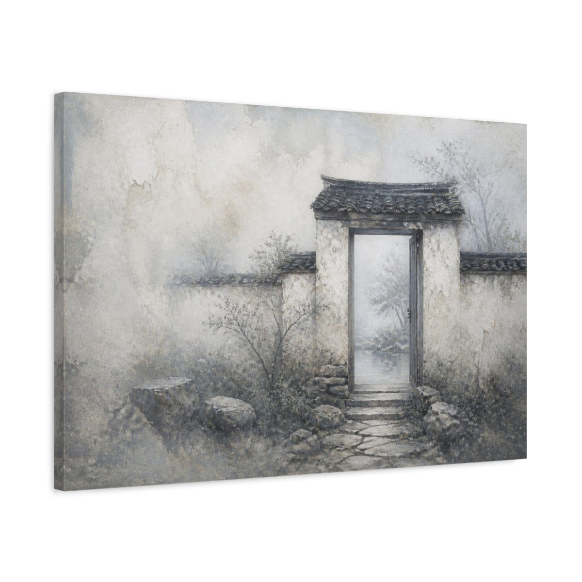 Side Mockup 2. Wabi Sabi Garden Gate shown as canvas print