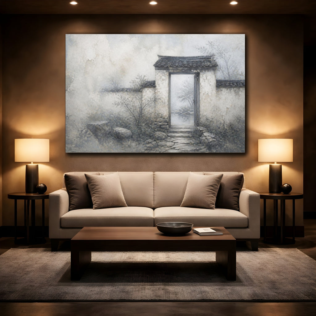 Mockup 2. Wabi Sabi Garden Gate shown as canvas print