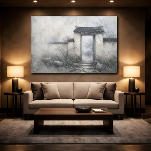 Mockup 2. Wabi Sabi Garden Gate shown as canvas print