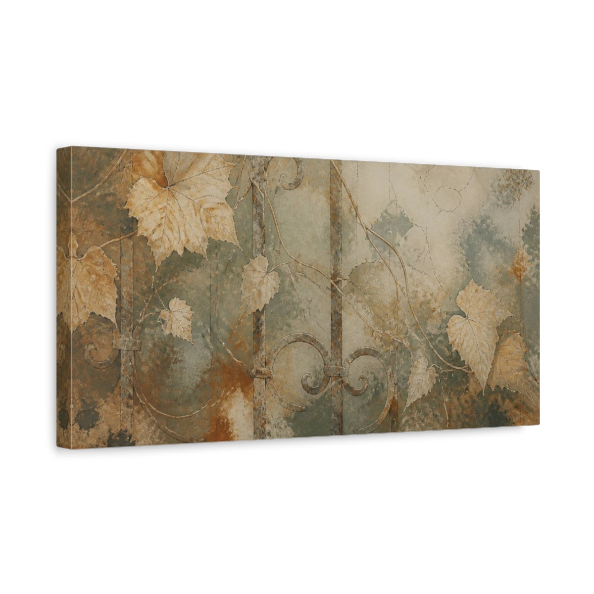 Side Mockup 3. Wabi Sabi Garden Leaves shown as canvas print
