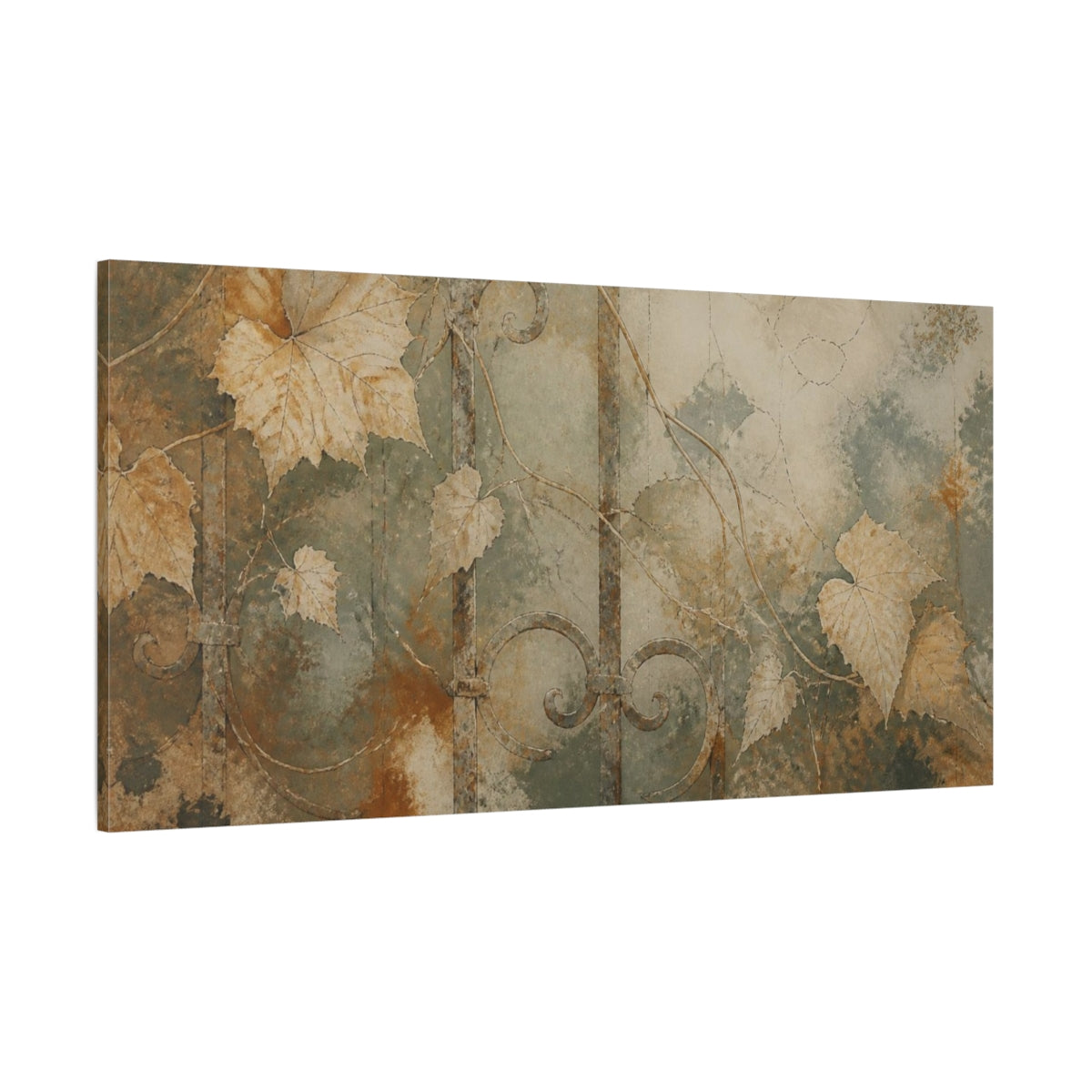 Side Mockup 2. Wabi Sabi Garden Leaves shown as canvas print