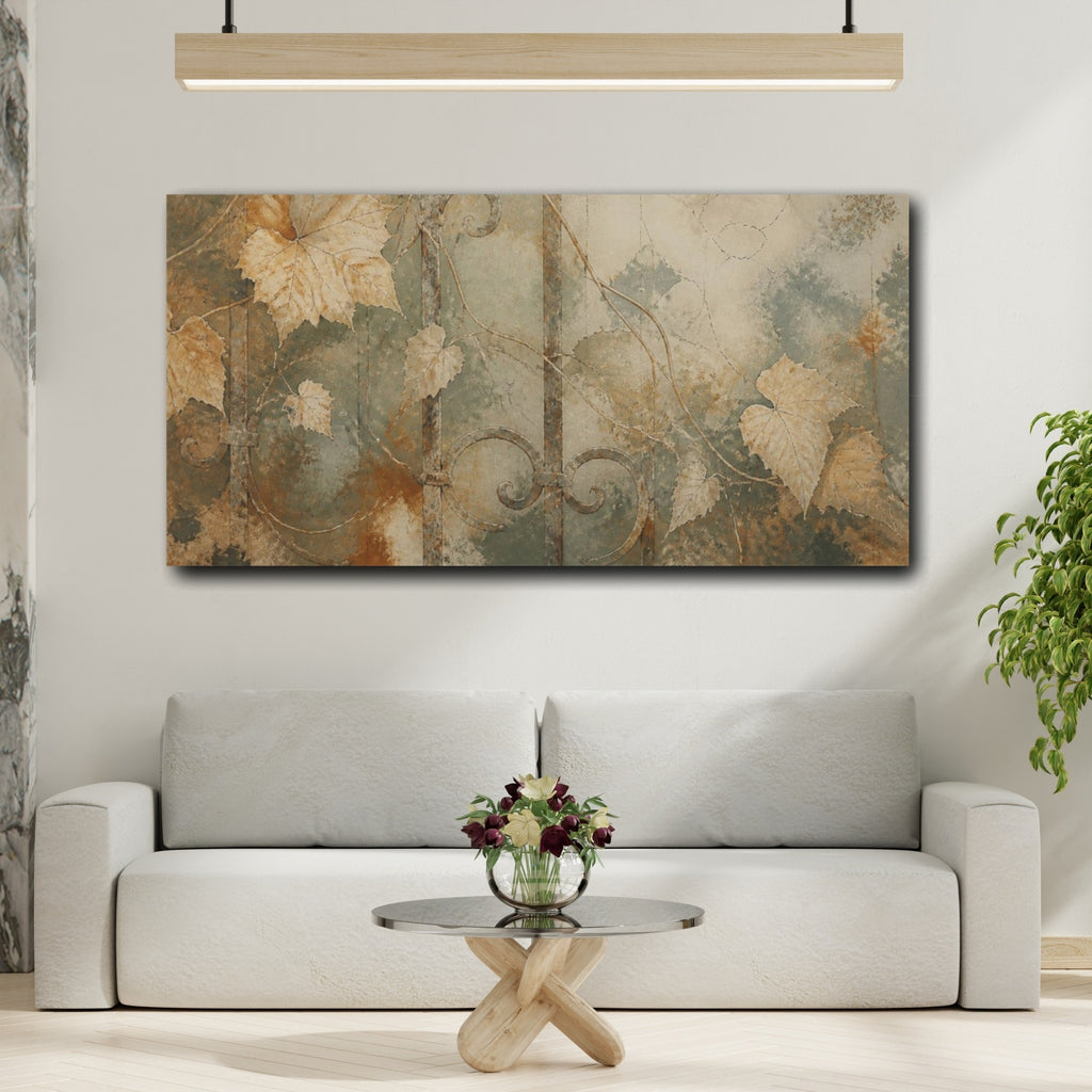 Mockup 2. Wabi Sabi Garden Leaves shown as canvas print