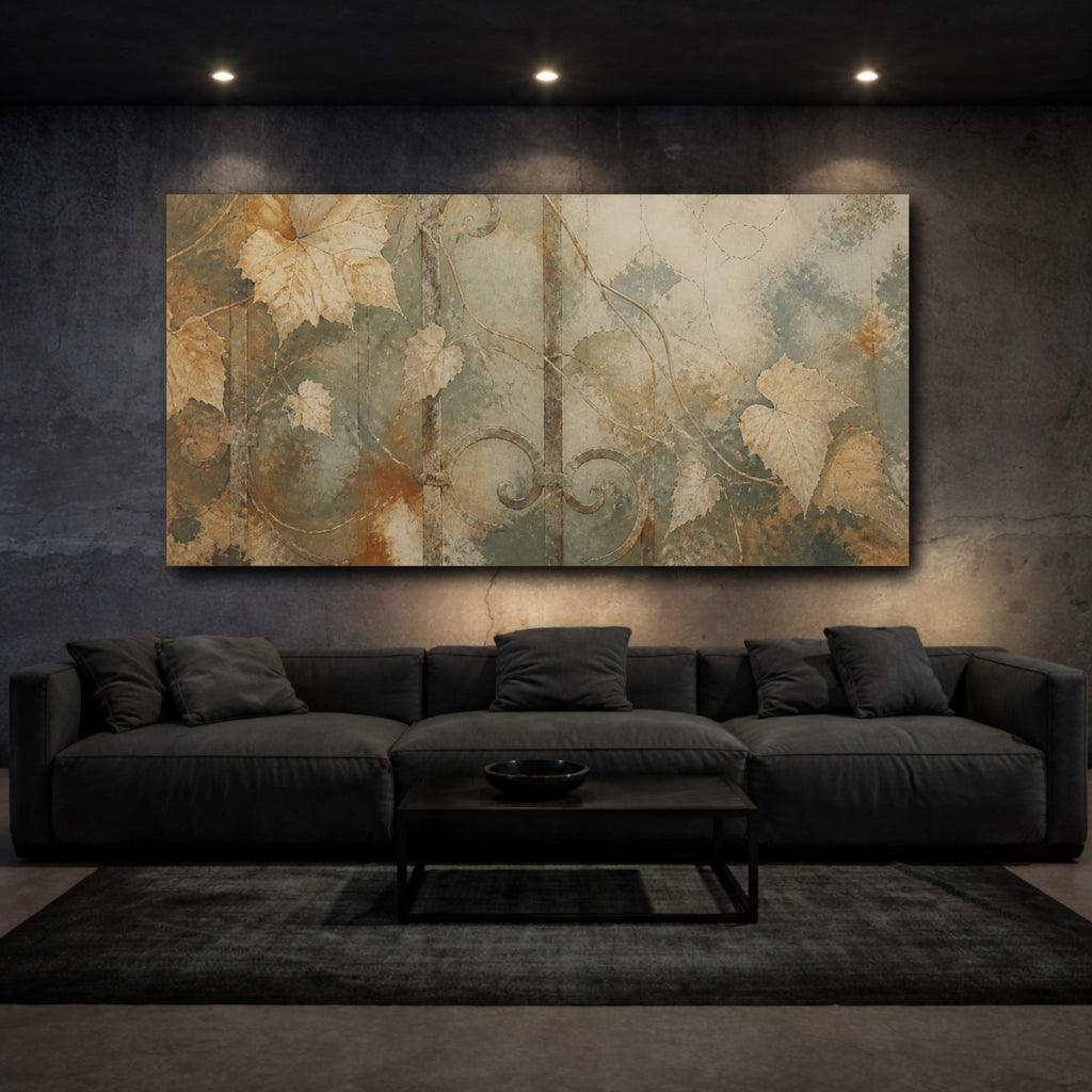 Mockup 3. Wabi Sabi Garden Leaves shown as canvas print