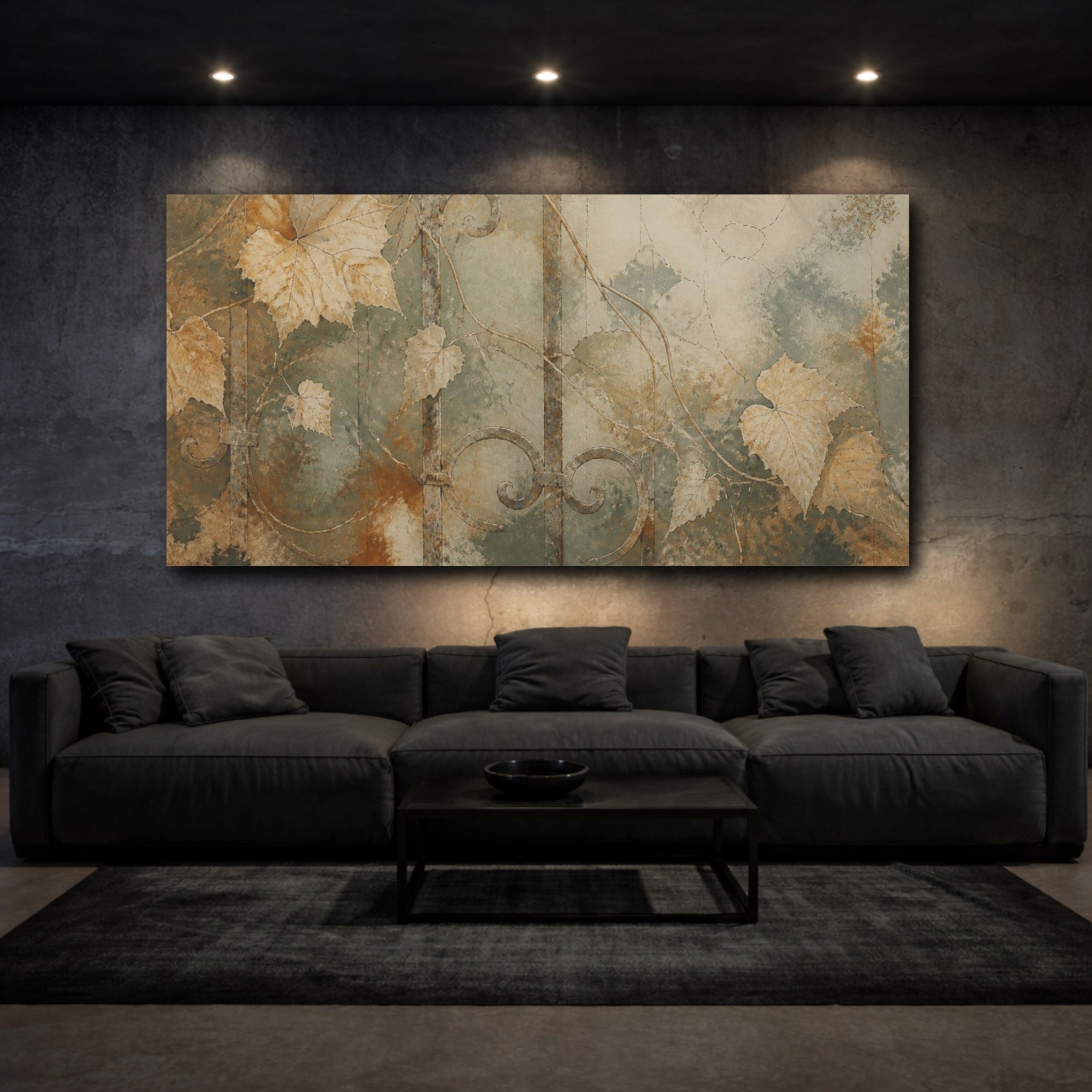 Mockup 3. Wabi Sabi Garden Leaves shown as canvas print