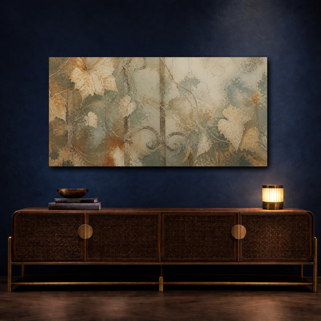 Mockup 4. Wabi Sabi Garden Leaves shown as canvas print