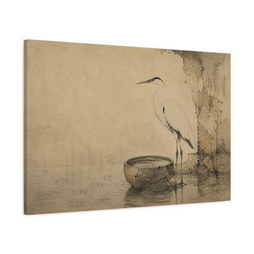 Main Mockup. Wabi Sabi Heron Basin shown as canvas print