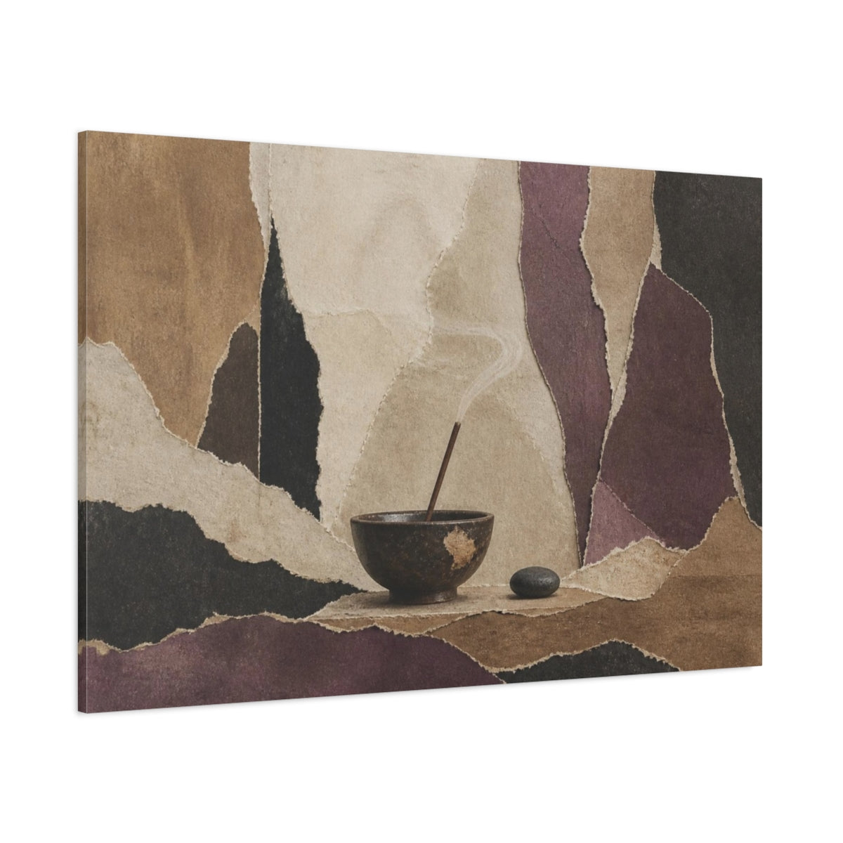 Side Mockup 1. Wabi Sabi Incense Bowl shown as canvas print