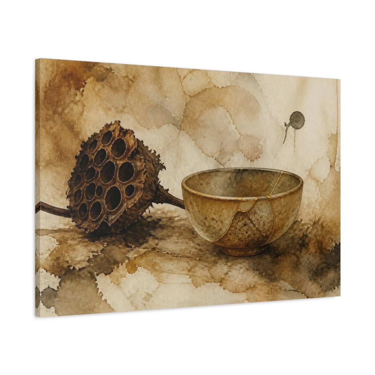 Main Mockup. Wabi Sabi Kintsugi Bowl shown as canvas print