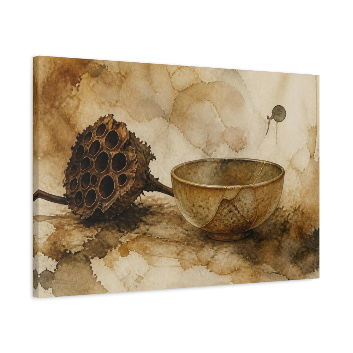 Side Mockup 2. Wabi Sabi Kintsugi Bowl shown as canvas print