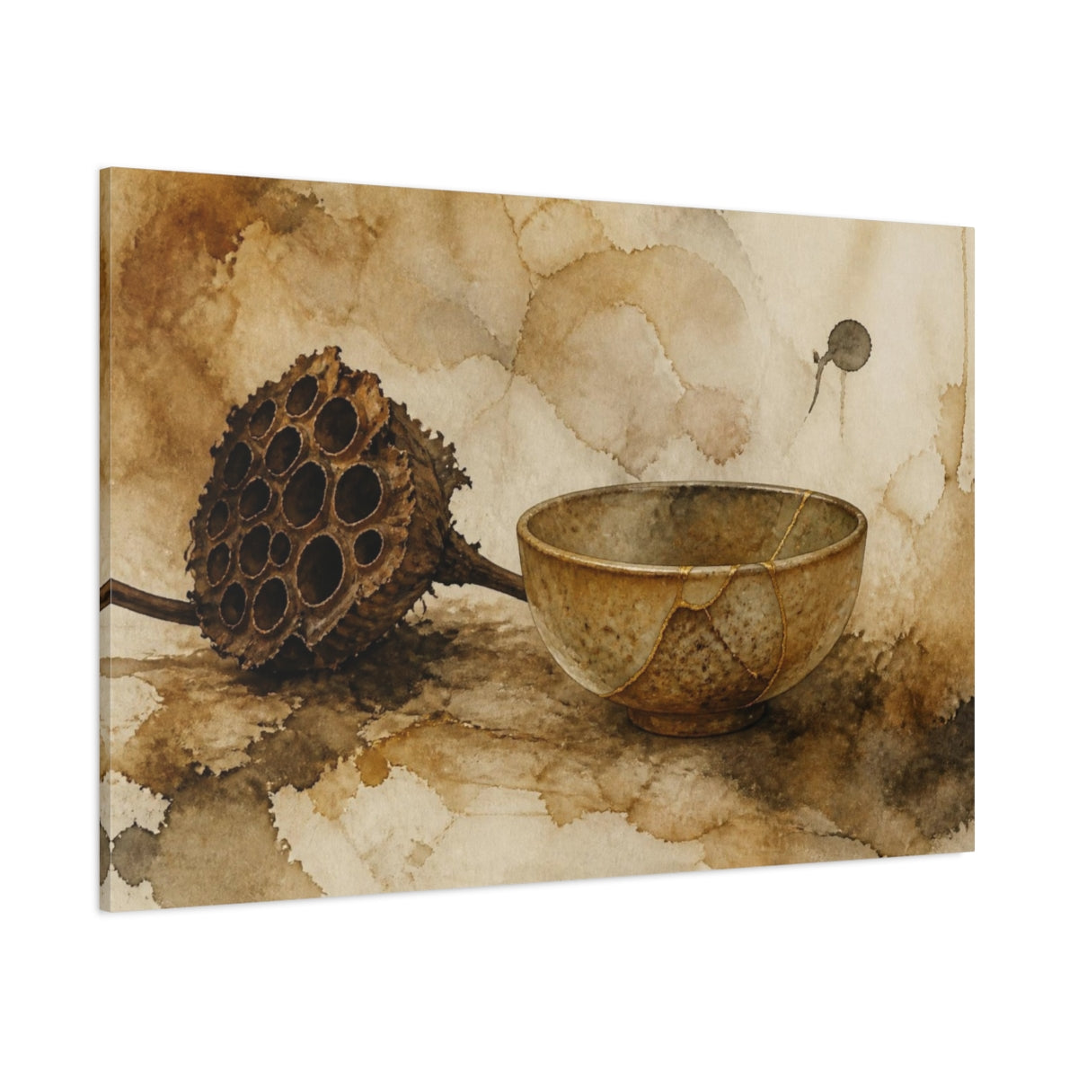 Side Mockup 1. Wabi Sabi Kintsugi Bowl shown as canvas print