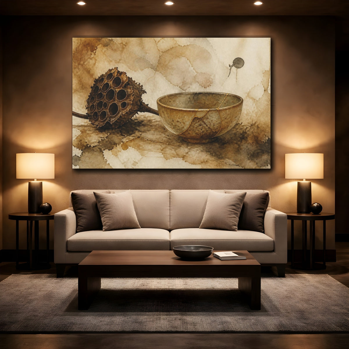 Mockup 2. Wabi Sabi Kintsugi Bowl shown as canvas print
