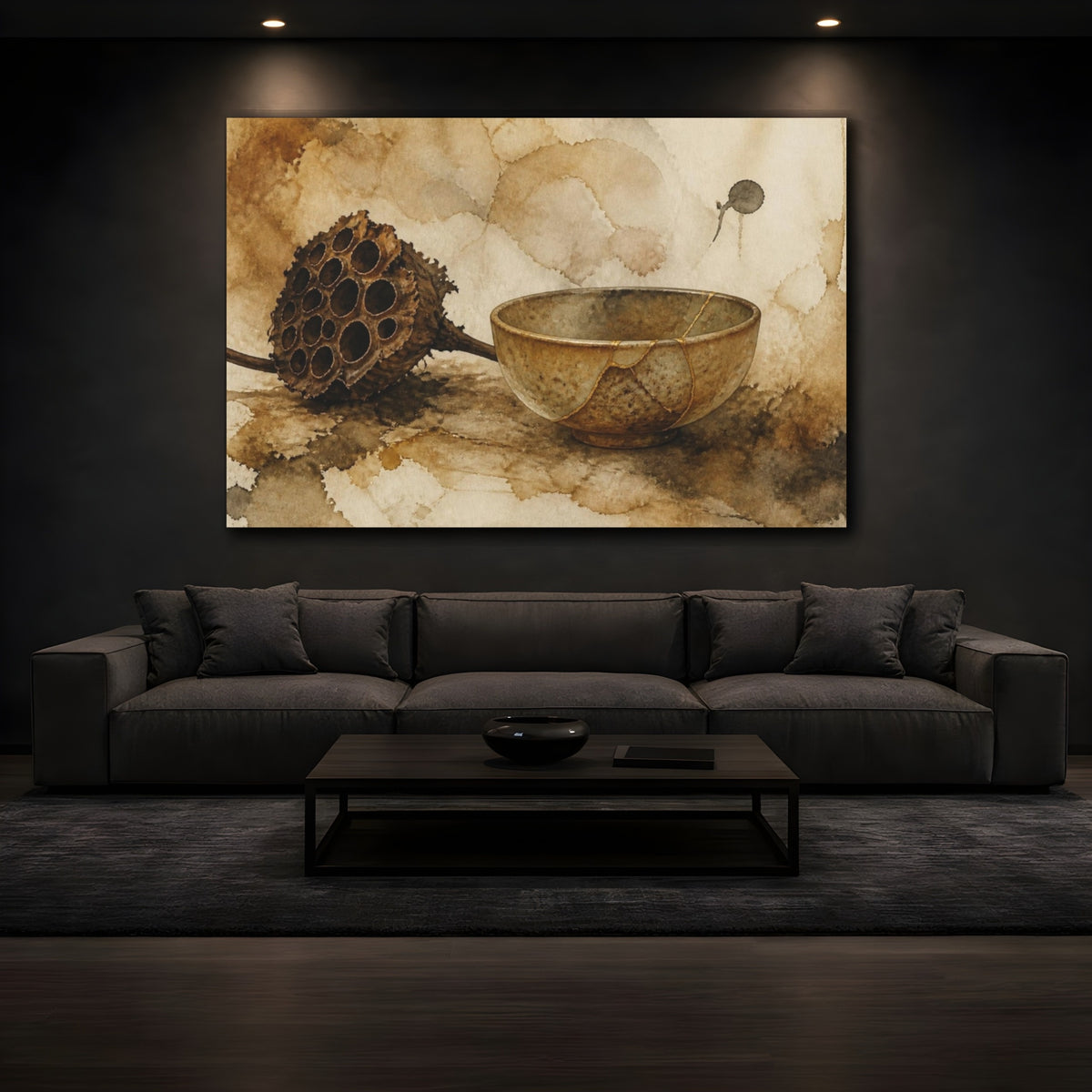 Mockup 3. Wabi Sabi Kintsugi Bowl shown as canvas print