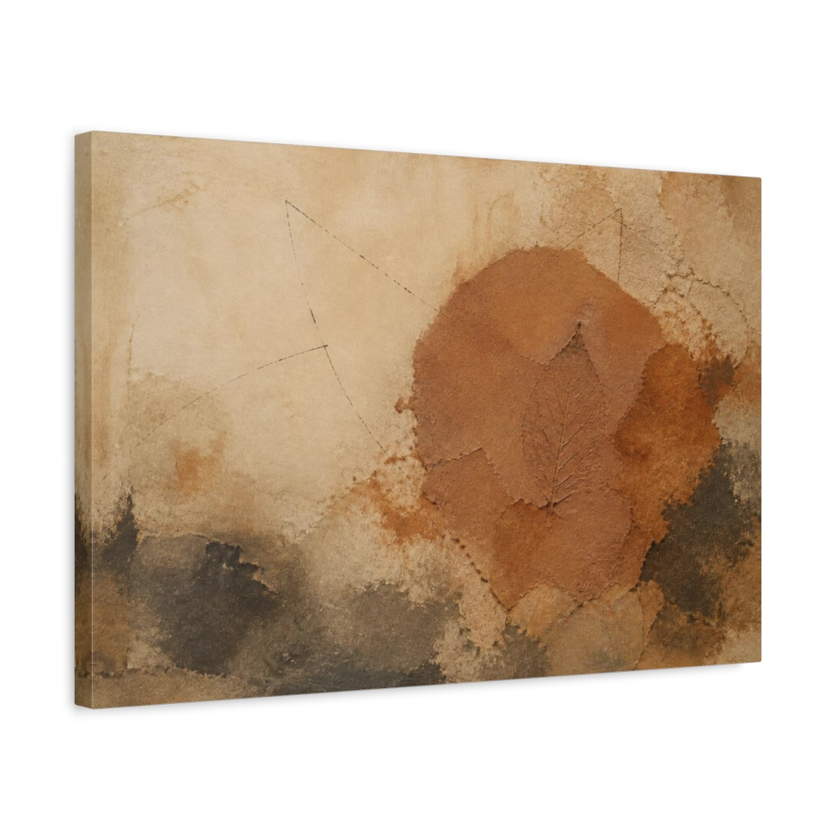 Side Mockup 3. Wabi Sabi Leaf Imprint shown as canvas print