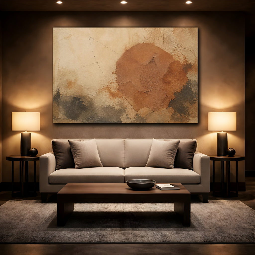 Mockup 2. Wabi Sabi Leaf Imprint shown as canvas print