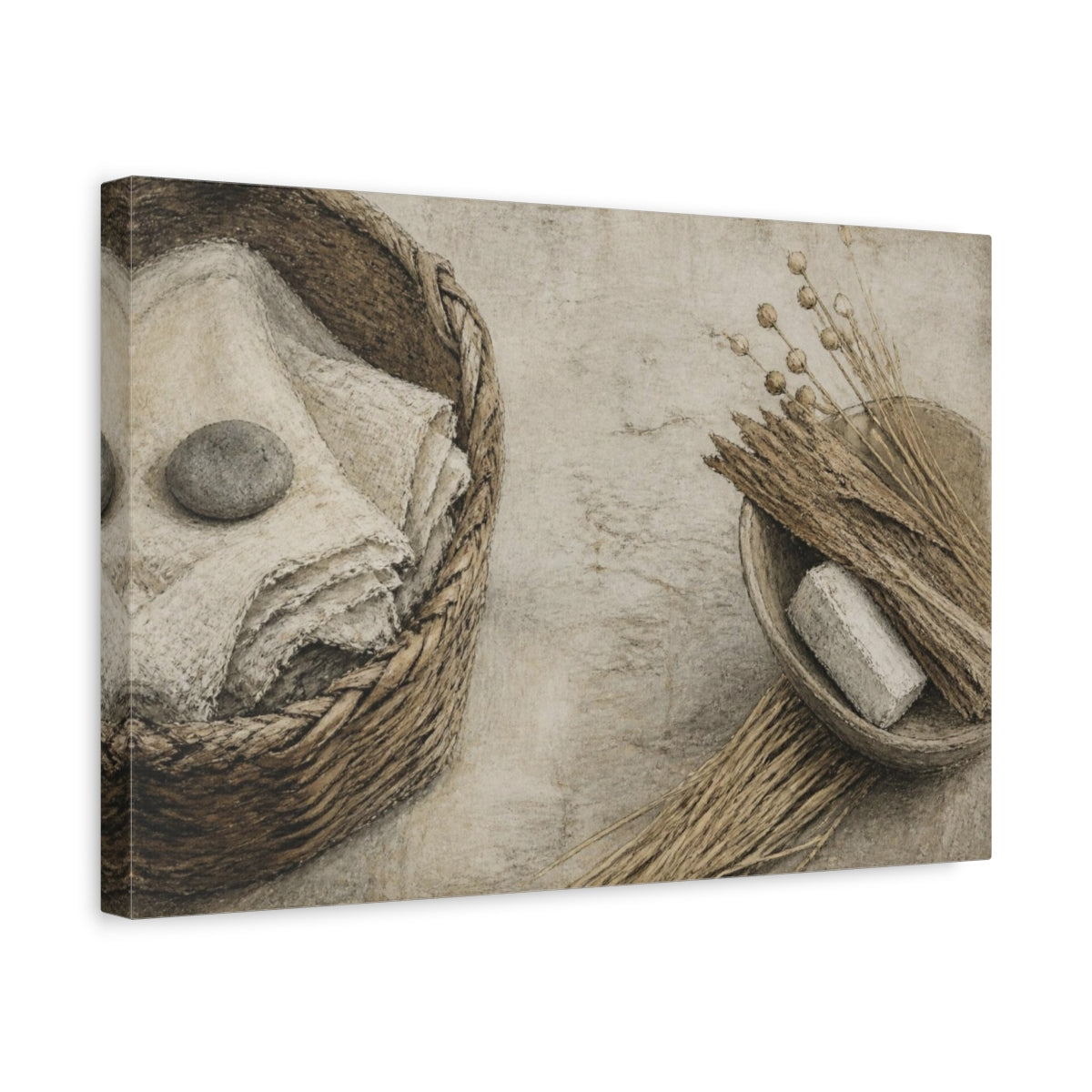 Side Mockup 4. Wabi Sabi Linen Basket shown as canvas print