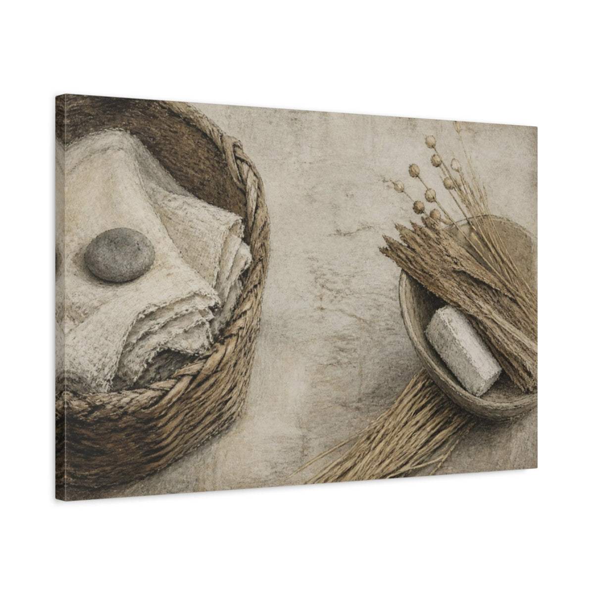 Side Mockup 2. Wabi Sabi Linen Basket shown as canvas print