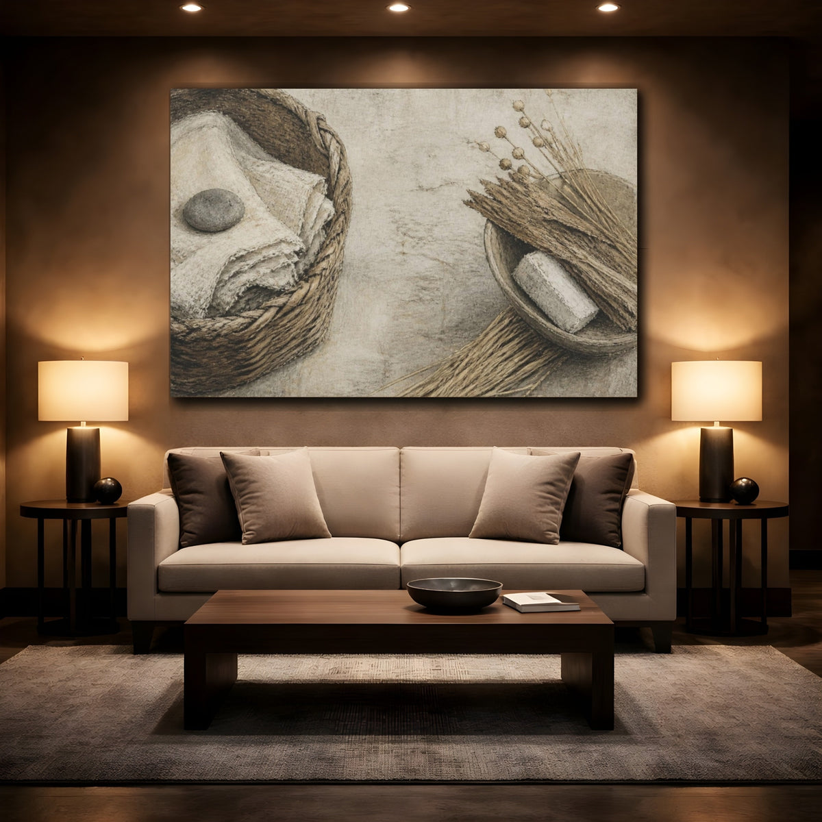 Mockup 2. Wabi Sabi Linen Basket shown as canvas print